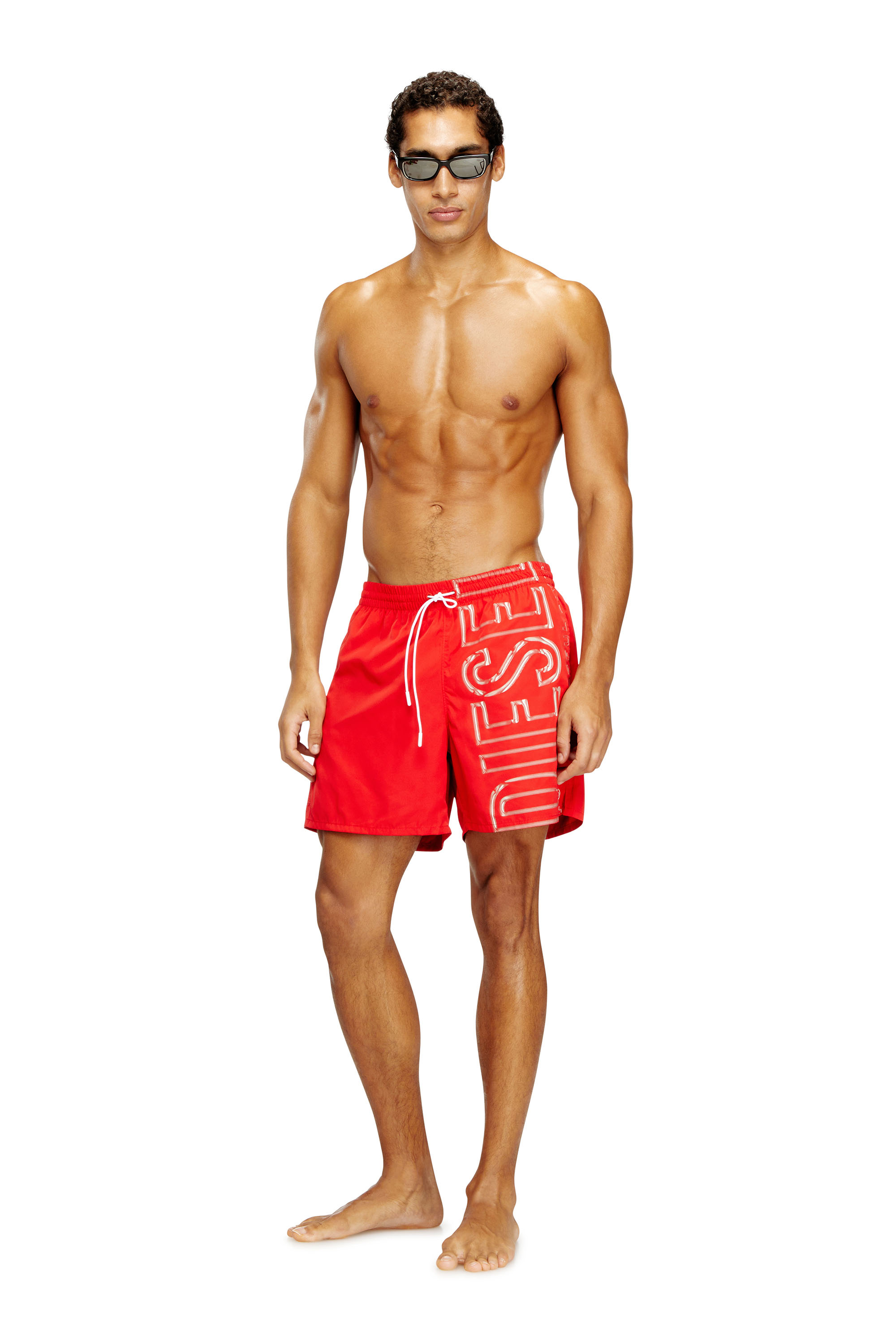 Diesel - SOCCER-41-D-CORE, Man's Swim shorts with oversized logo print in Red - 1