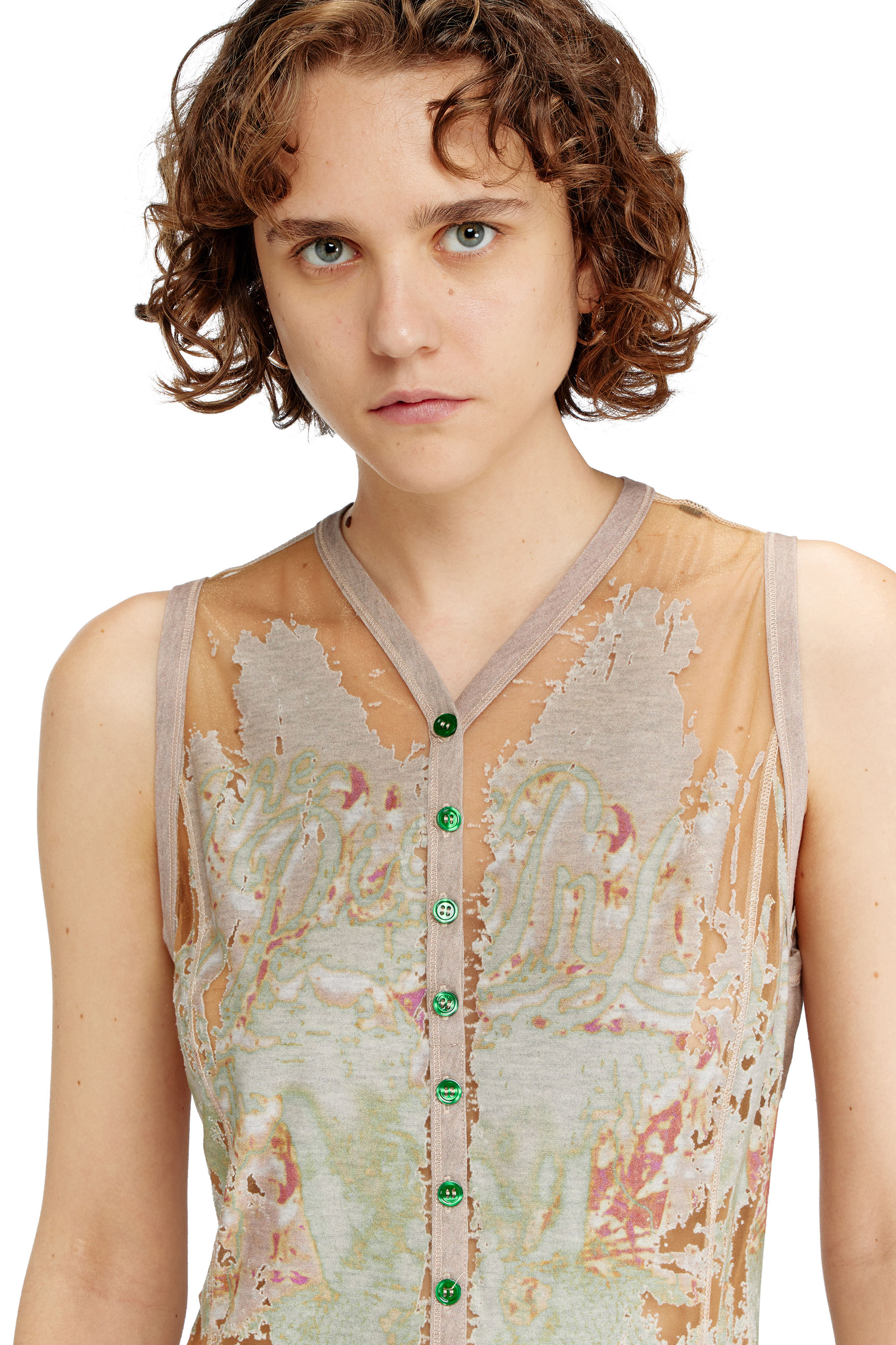 Diesel - D-ALFIO, Woman's Short dress in printed devor&eacute; jersey in Light Brown - 4