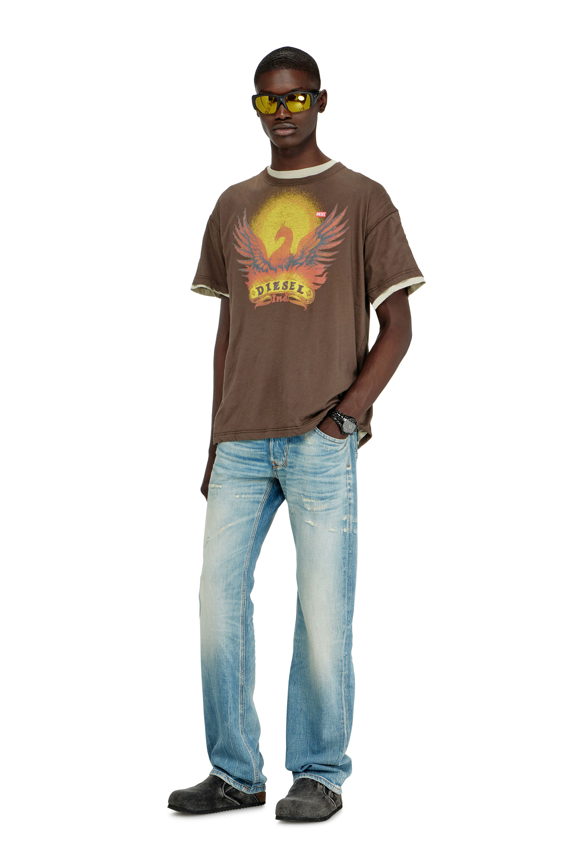 Diesel - T-NORM-AA1, Man's Regular T-shirt with Phoenix print in Brown - 2