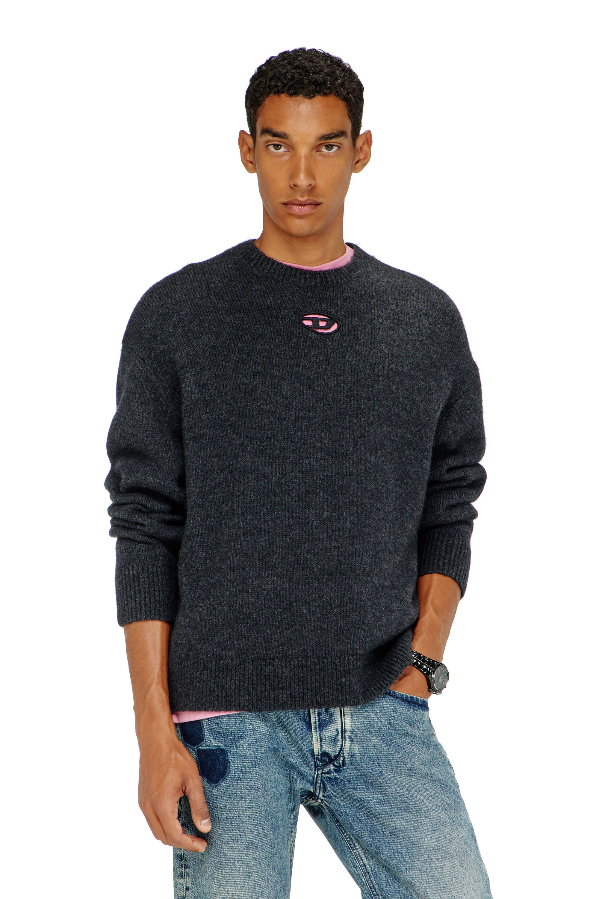 Diesel - K-AREESO, Man's Jumper in wool and alpaca blend in Black - 1