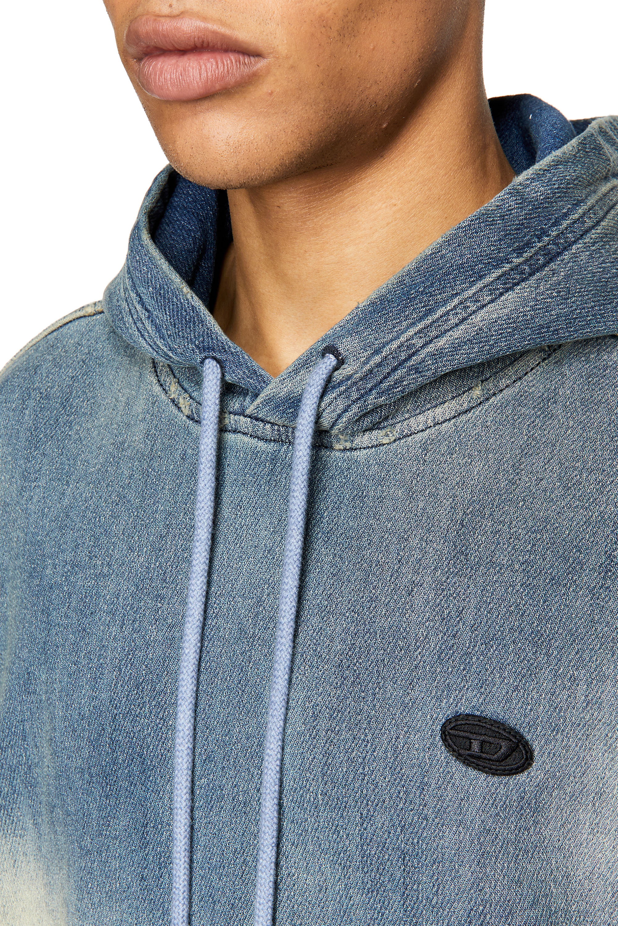 Diesel - D-UM-RIB D-UM-RIB TRACK DENIM HOODIE, Light Blue - Image 3