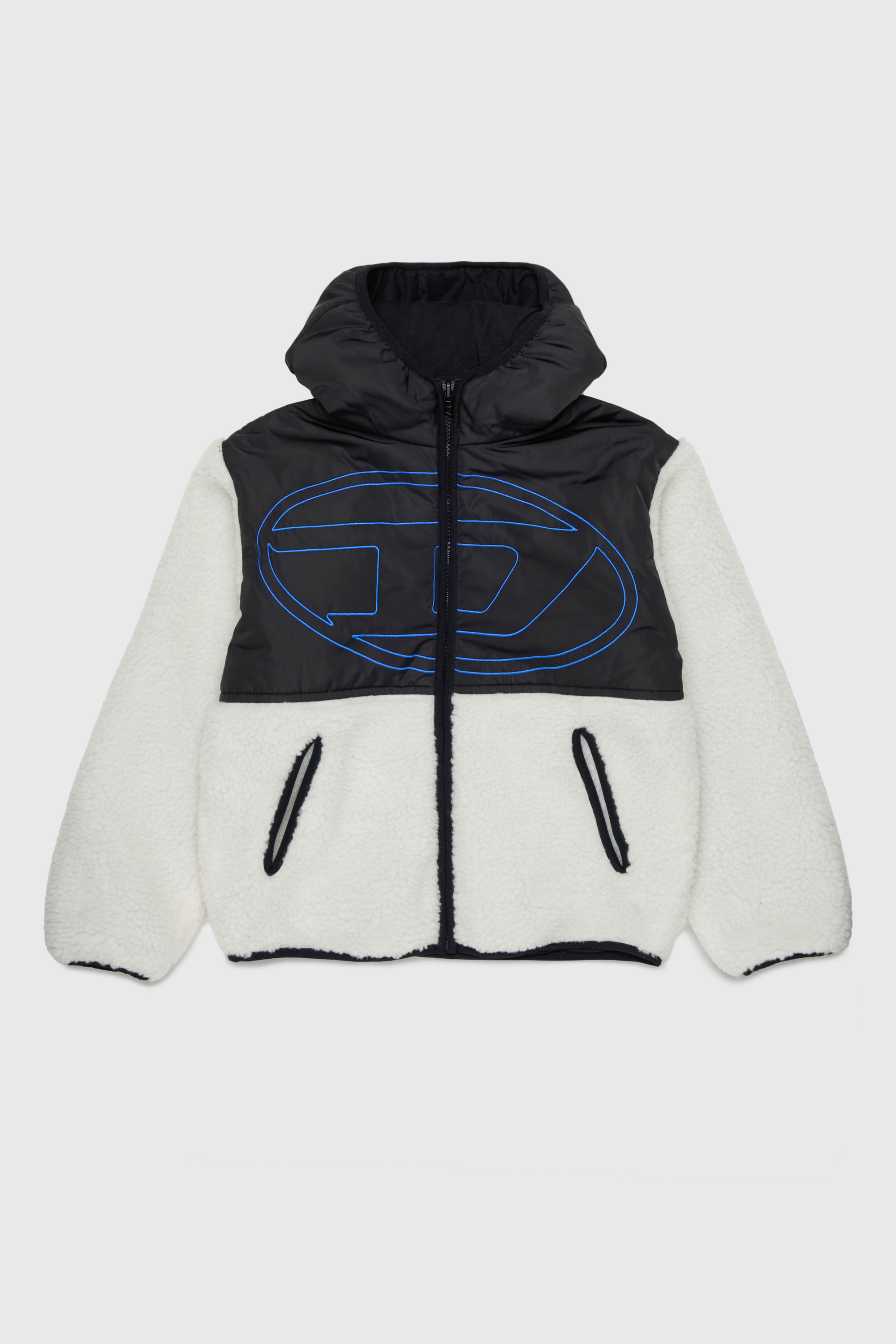 Diesel - JSHEAR, Man's Hooded jacket in nylon and teddy fleece in White - 1