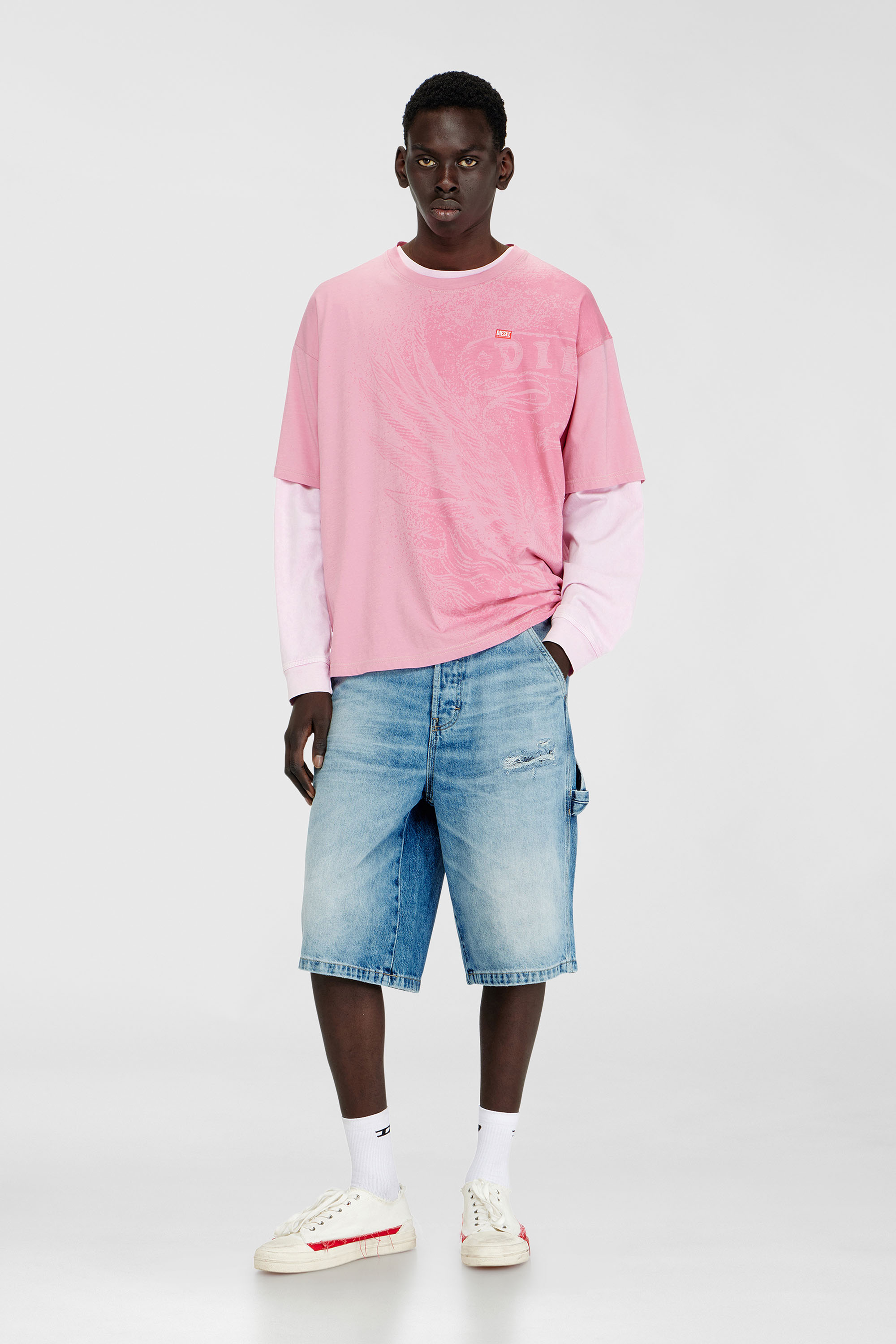 Diesel - D-LIVERY-W-SHORT, Man's Relaxed shorts in fluid denim with abrasions in Light Blue - 1