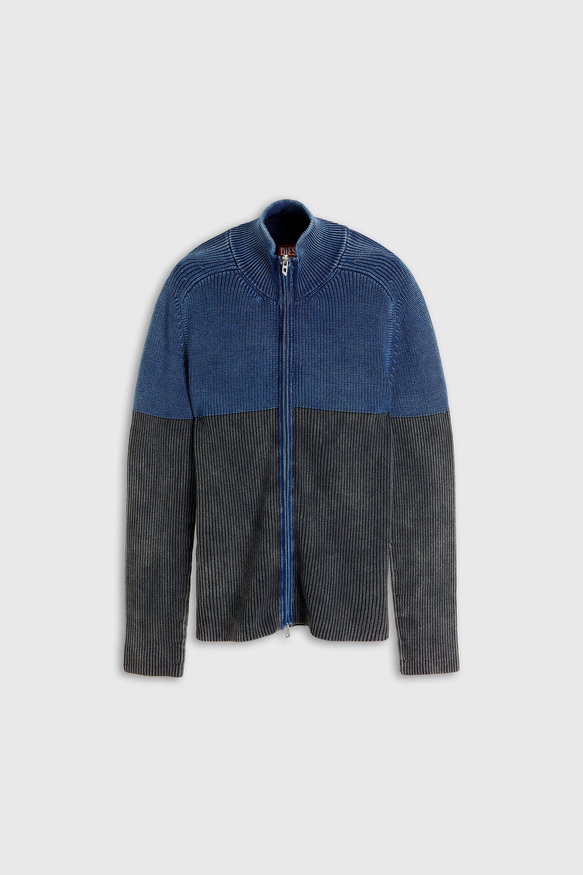 Diesel - K-HERMOS, Man's Zip-up cardigan with two-tone denim effect in Black/Blue - 2