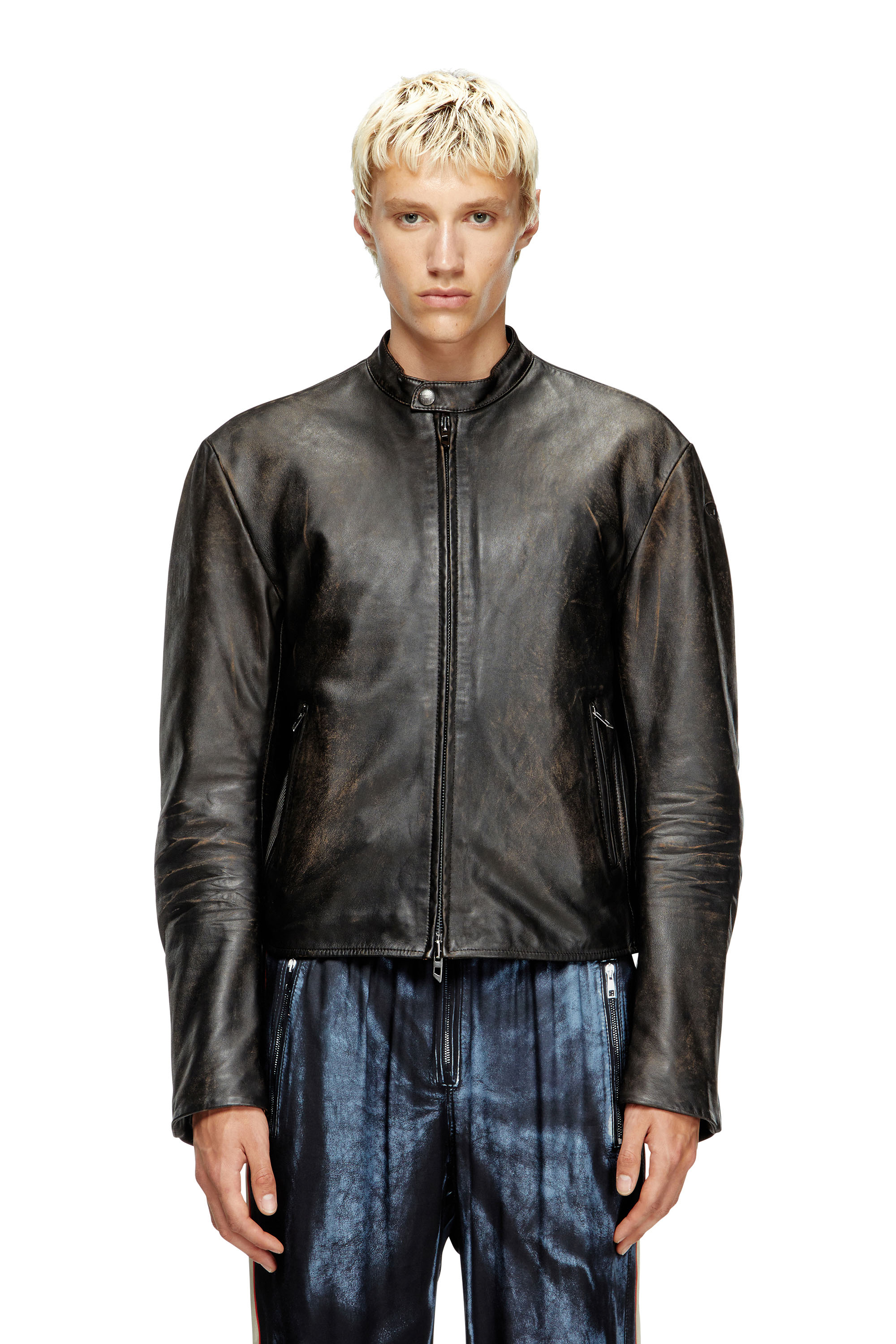 L-AROSS, Brown Diesel - L-AROSS, Man's Distressed leather biker jacket in Brown - 3