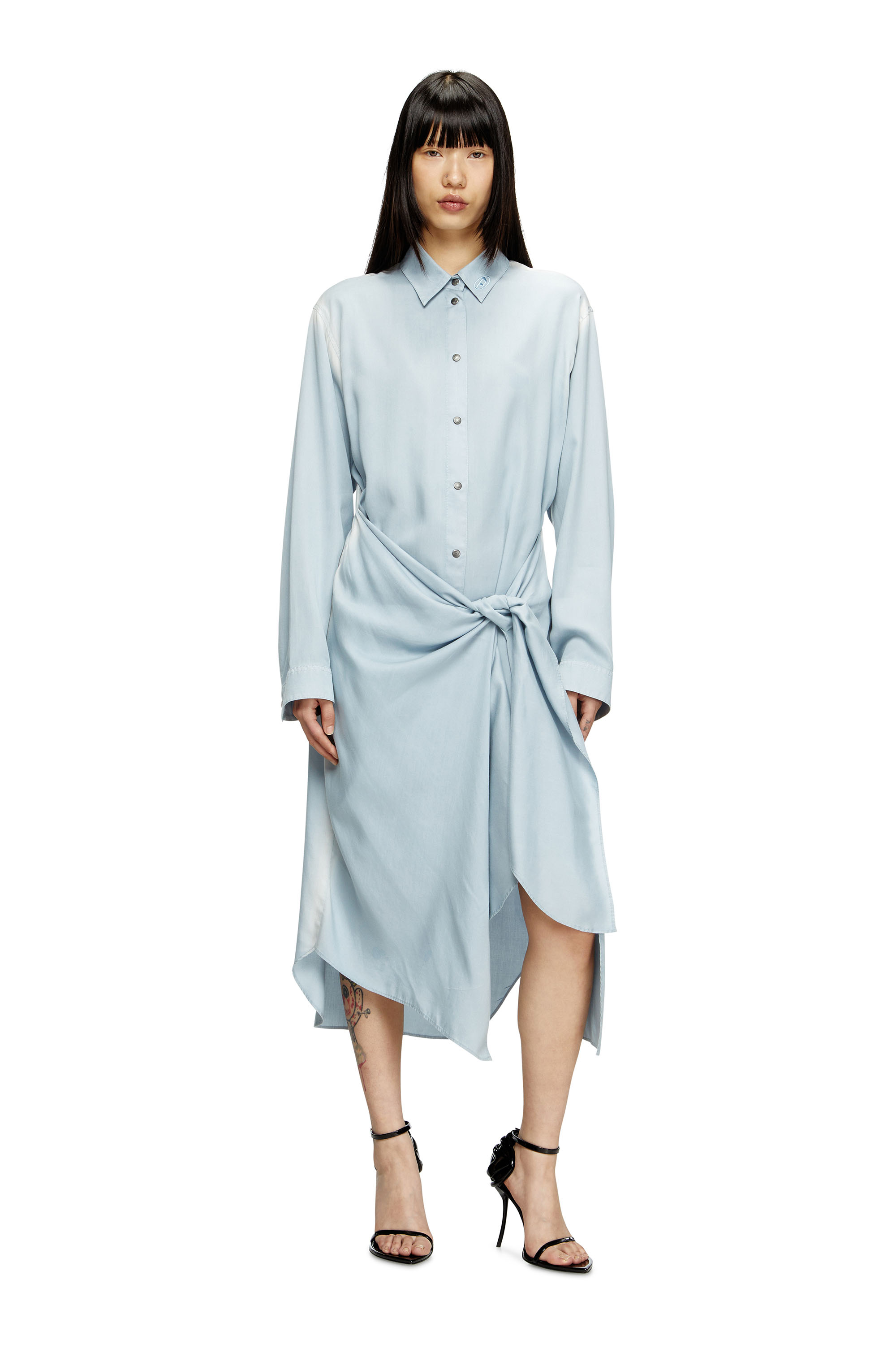 Diesel - D-ILETTA-R1, Woman's Wrap shirt dress in treated twill in Light Blue - 3