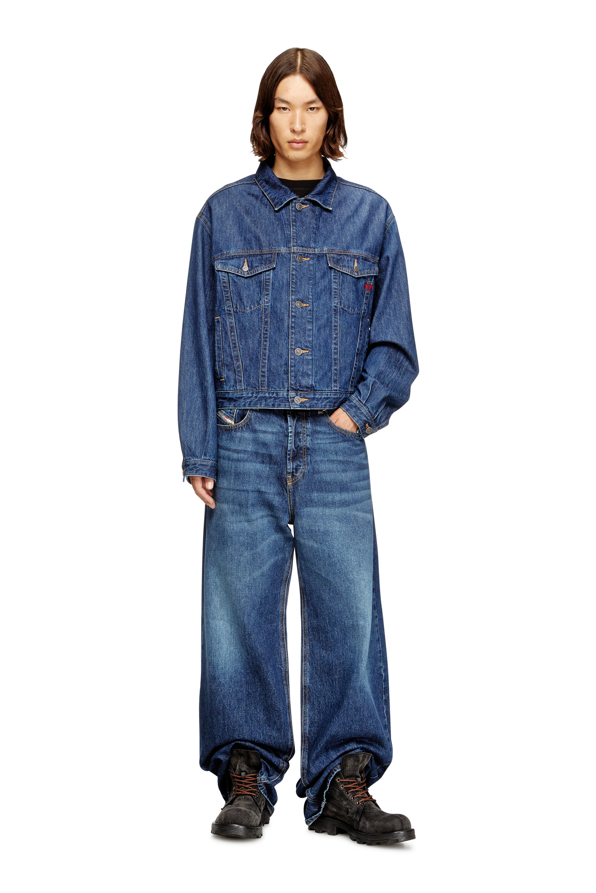 Diesel - D-RANGER, Unisex's Trucker jacket in DNA denim in Medium blue - 1