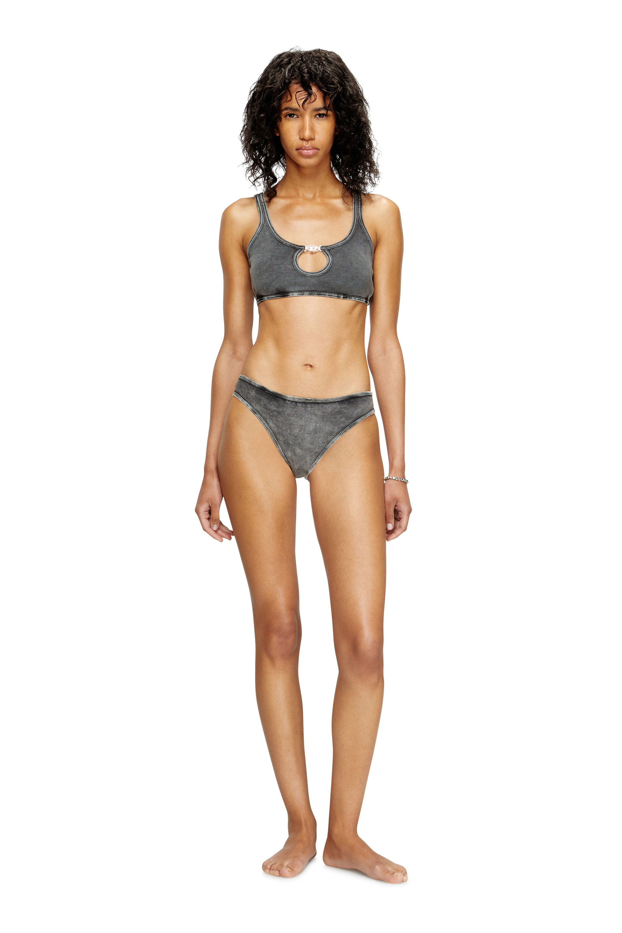 Diesel - UFSB-OVAL-D-RIB-BRALETTE, Woman's Ribbed bralette with Oval D plaque in Black - 2