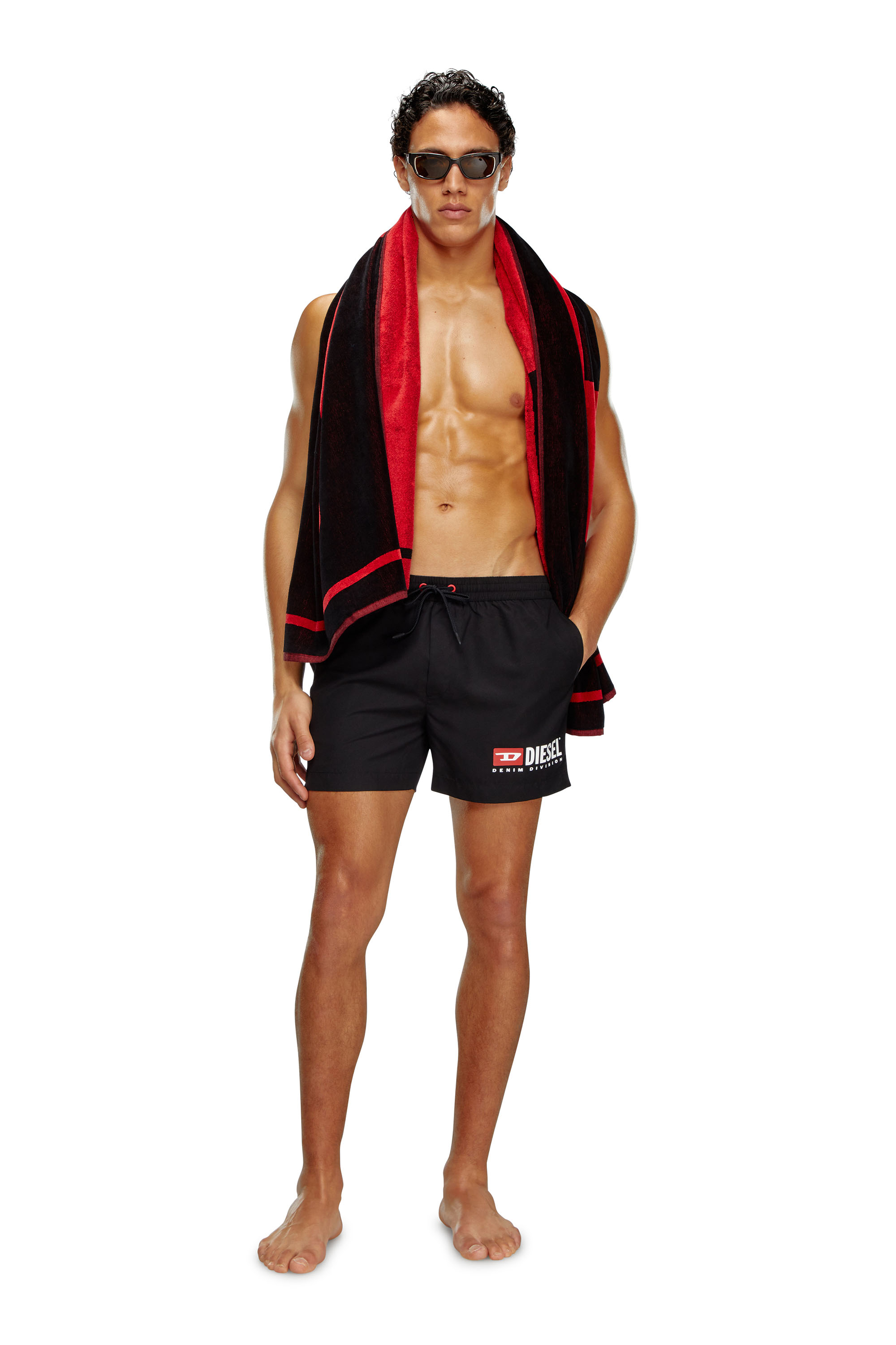Diesel - BMBX-KEN-37, Man Mid-length swim shorts with logo print in Black - Image 1
