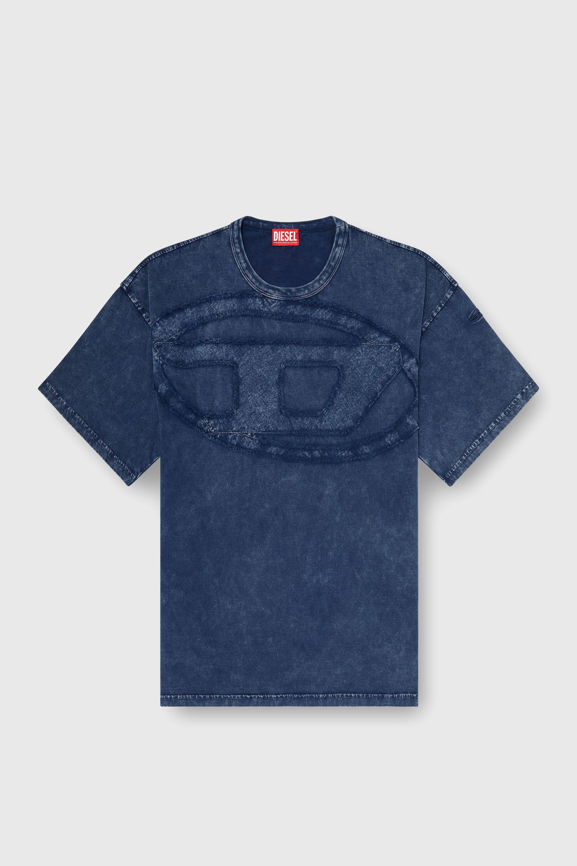 Diesel - T-BOXT-DEN, Man's Relaxed cotton T-shirt with Oval D applique in Medium blue - 2