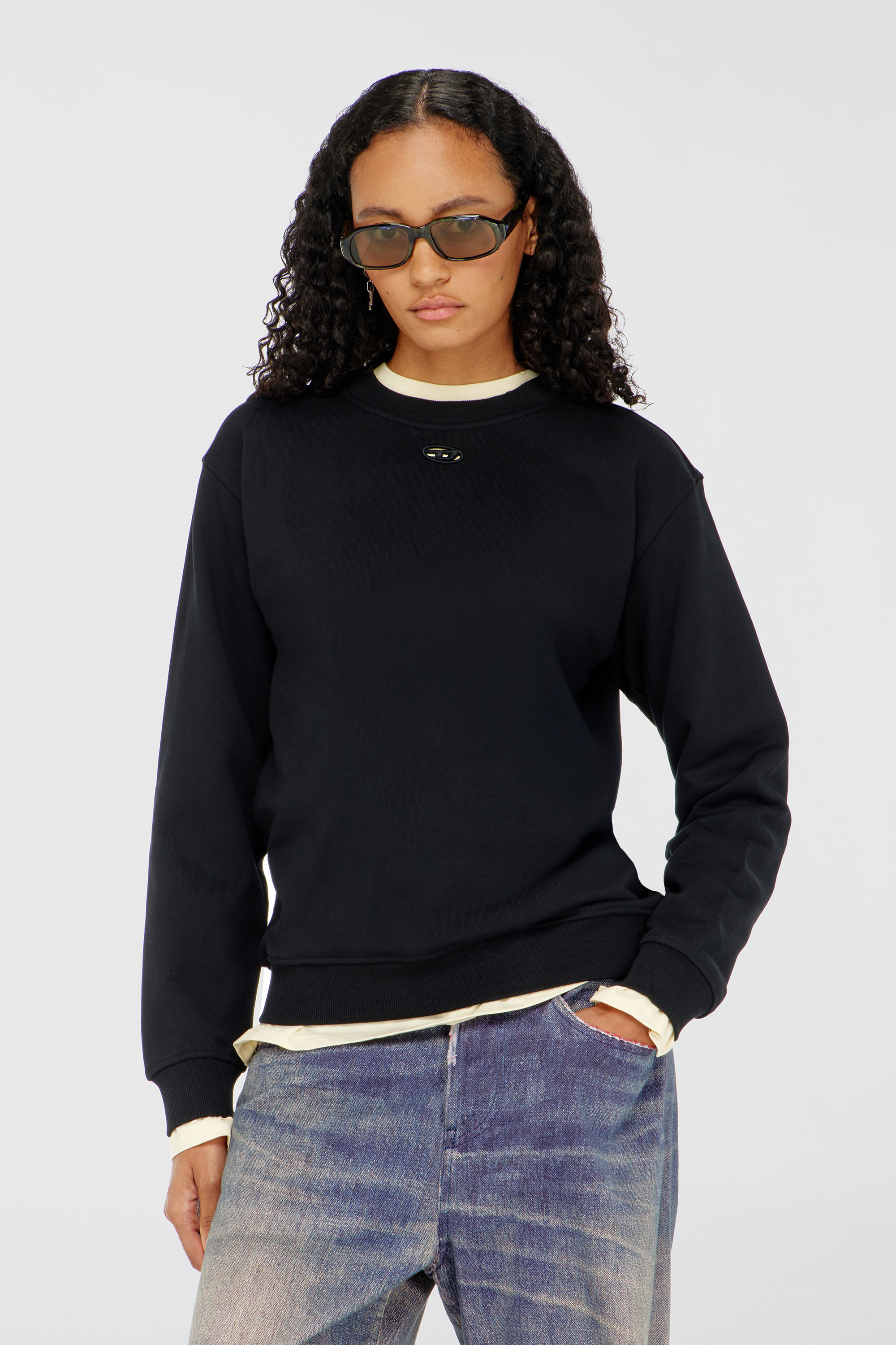 Diesel - F-NORMY-OD, Woman's Cotton sweatshirt with Oval D embroidery in Black - 1