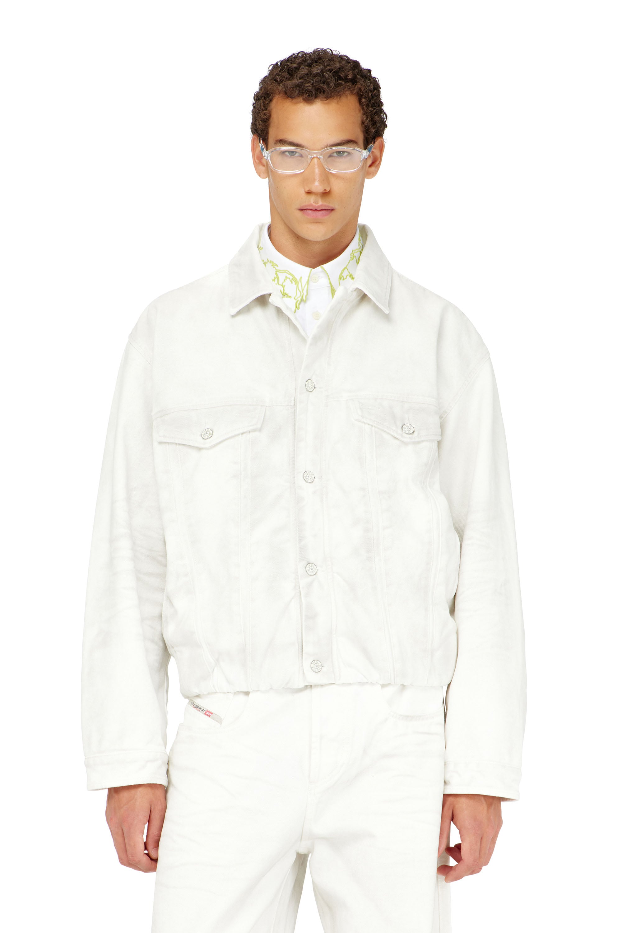 Diesel - D-MORVI-FSJ1, Man's Elasticated trucker jacket in denim in White - 1