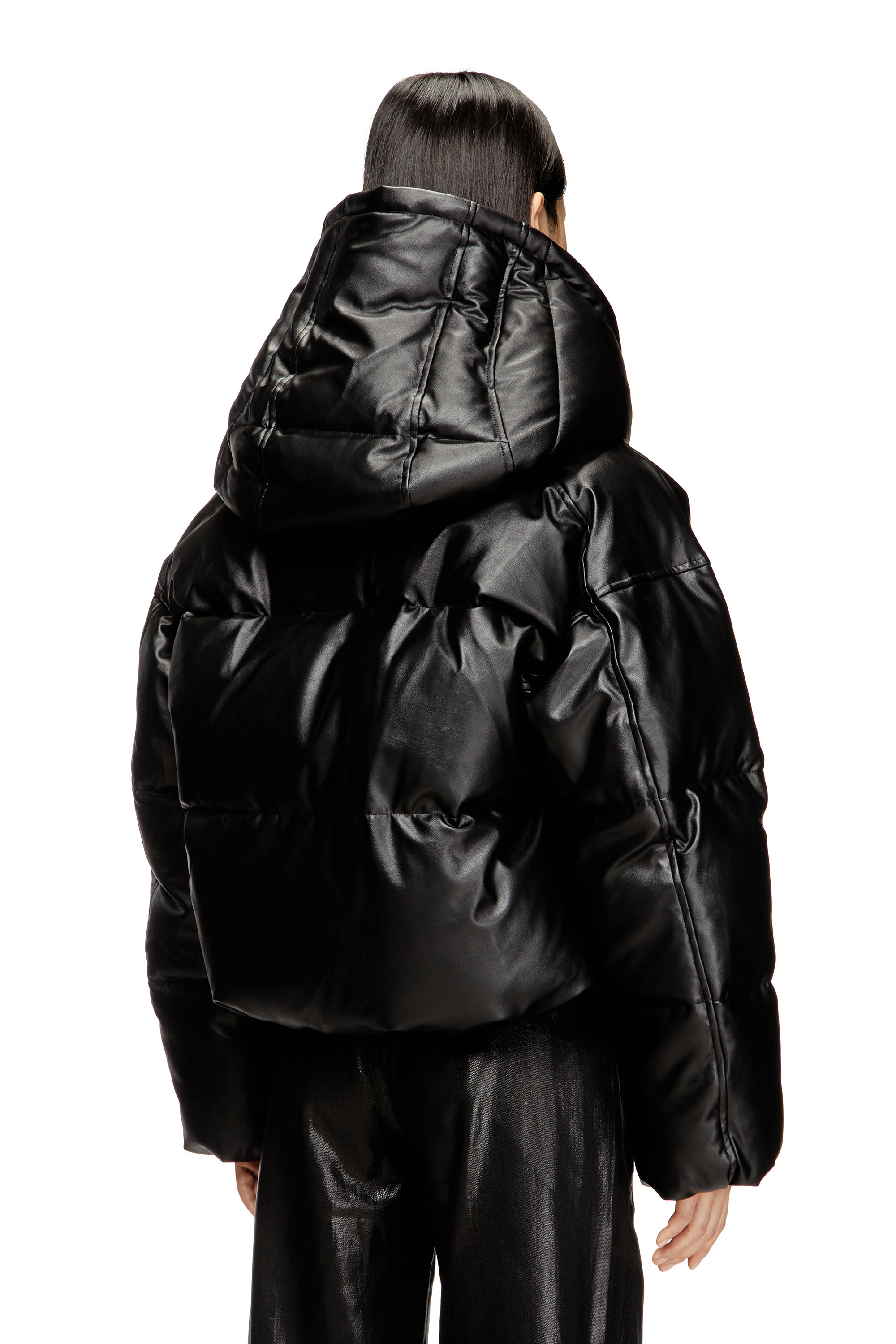 W-ILLEY, Black Diesel - W-ILLEY, Woman's Hooded puffer jacket in coated fabric in Black - 4