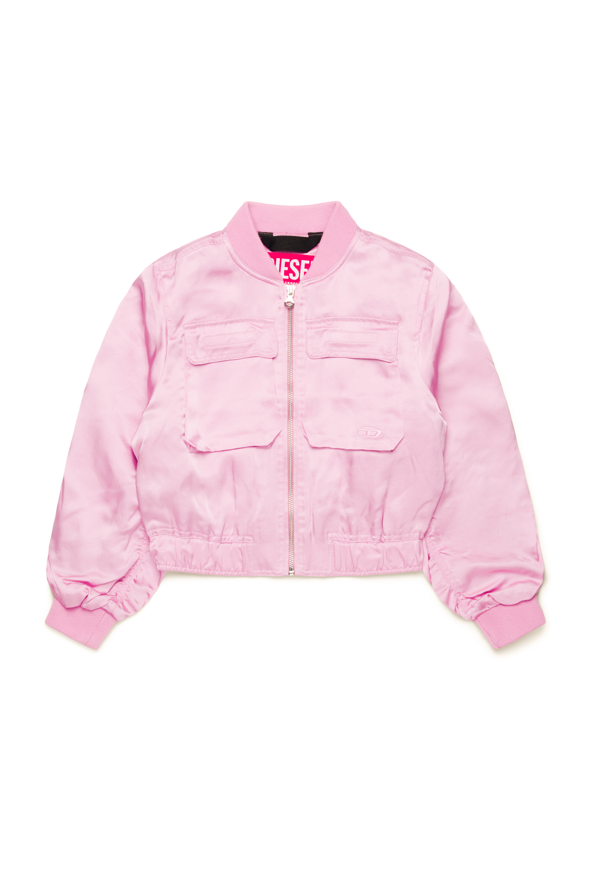 Diesel - JGKHLO, Woman's Satin bomber jacket with cargo pockets in Pink - 1