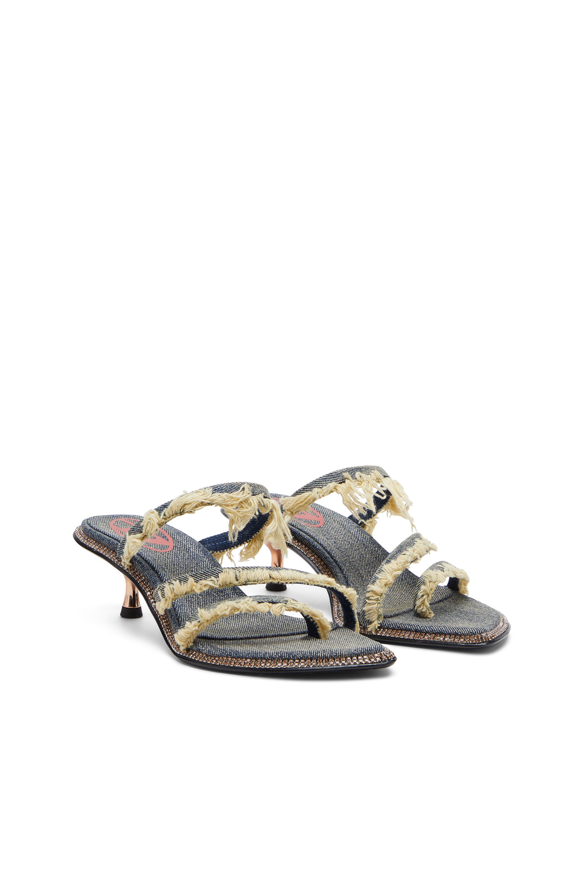 Diesel - D-HAVANNA KITTIE, Woman's D-Havanna Kittie-Frayed-denim mules with crystals in Blue - 2