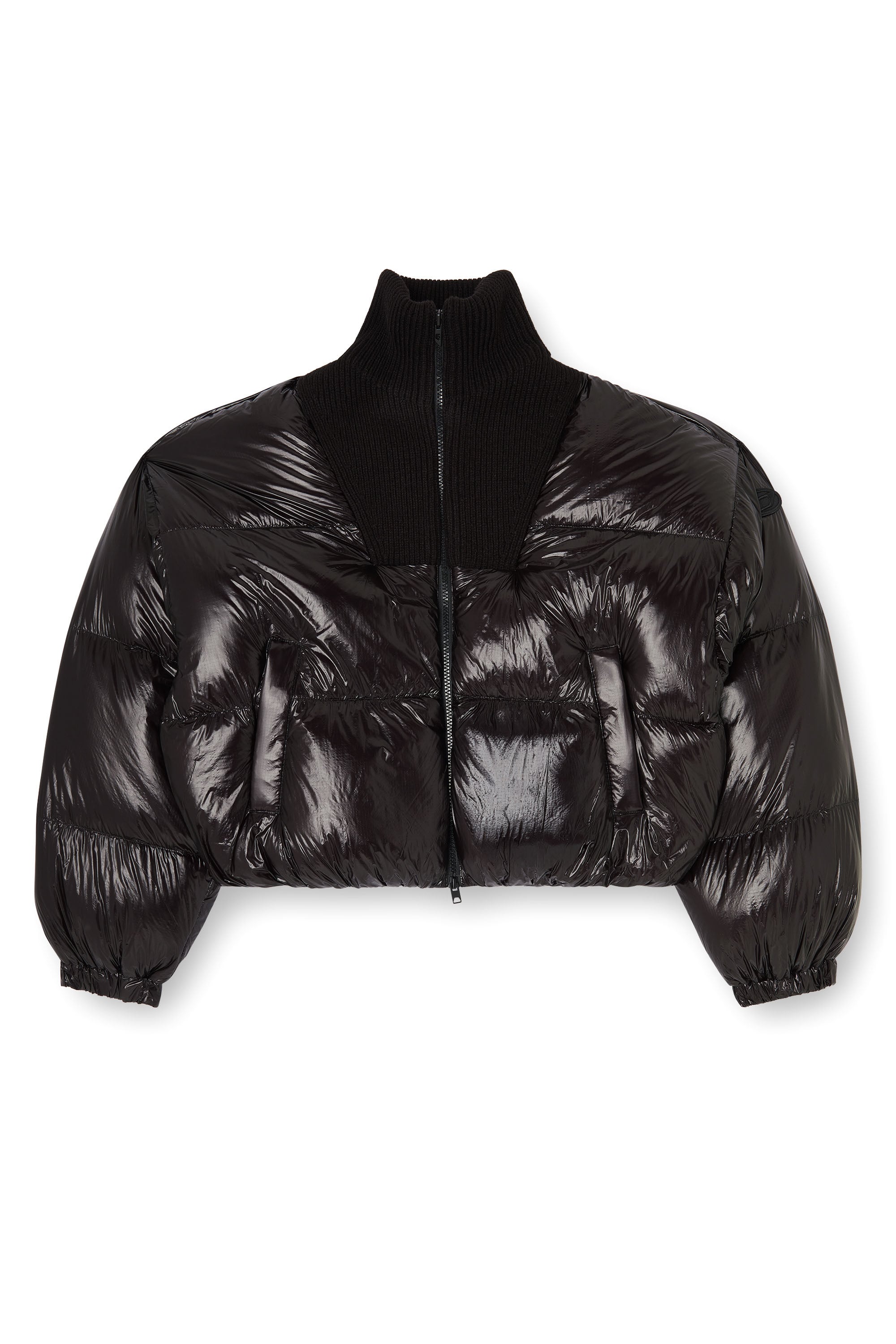 Diesel - W-ARRIOR, Woman's Down puffer jacket in ripstop with knitted collar in Black - 3