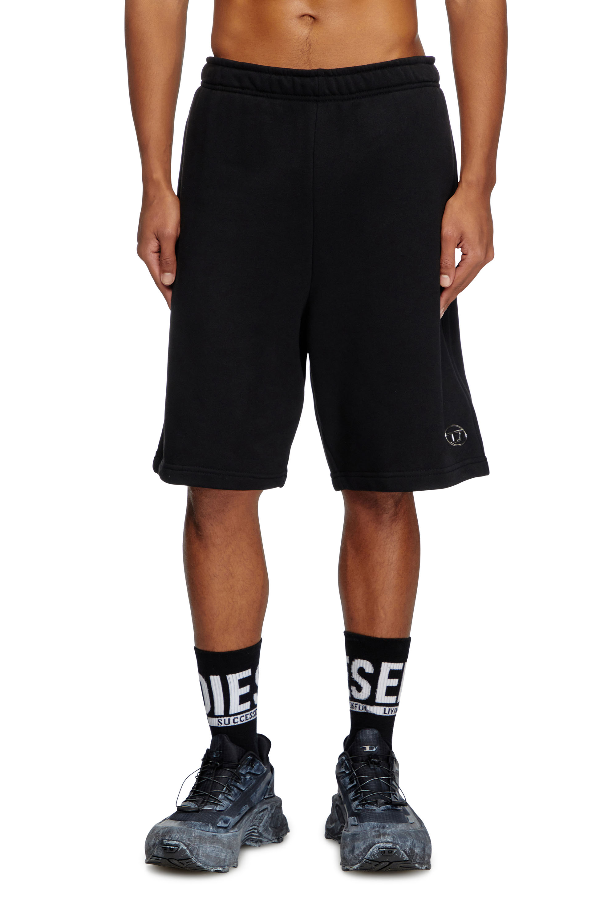 P-MARSHY-OD, Black Diesel - P-MARSHY-OD, Man's Sweat shorts with silver Oval D in Black - 3