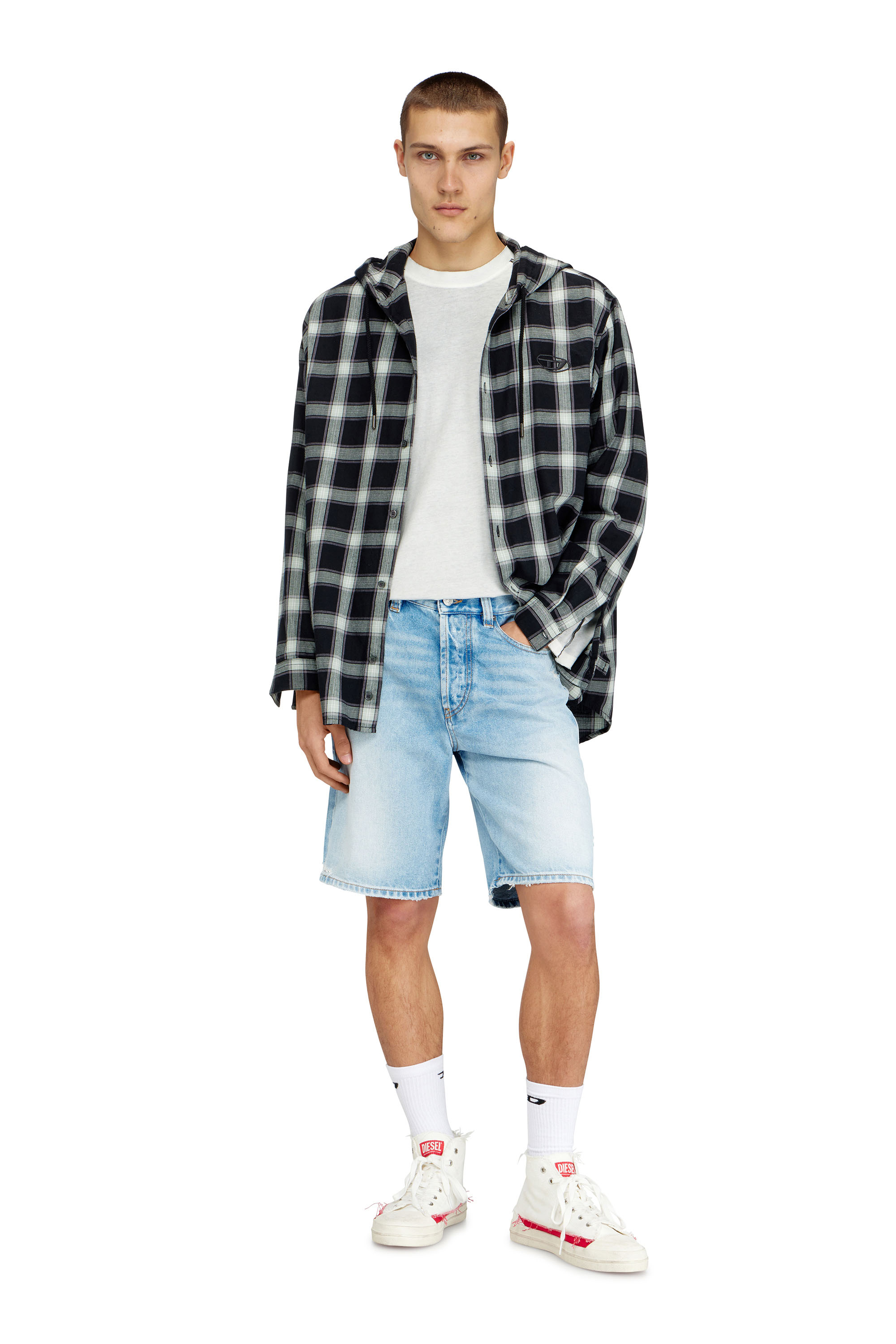 Diesel - REGULAR-SHORT, Man's Shorts in destroyed denim in Light Blue - 2