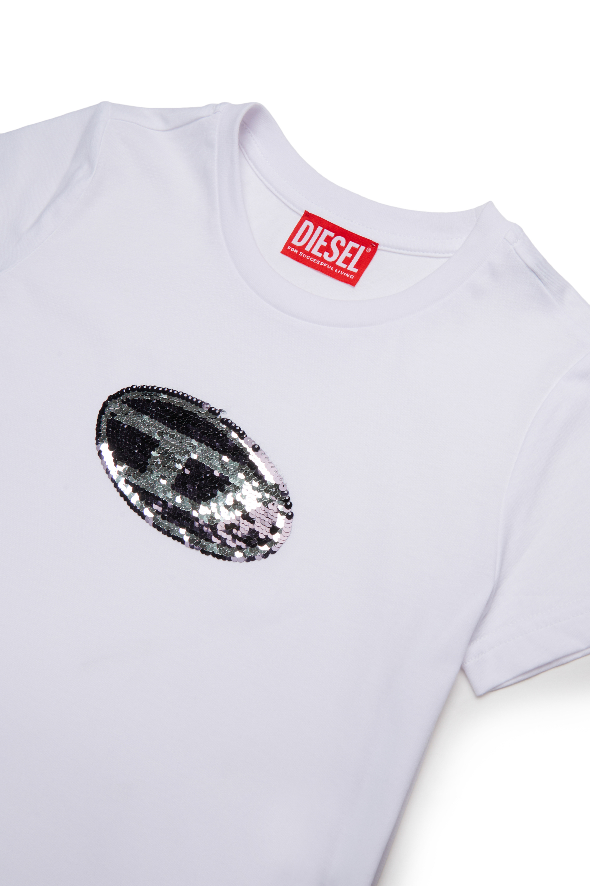 Diesel - TSEQUINSG, Woman's Cotton T-shirt with sequin logo in White - 3