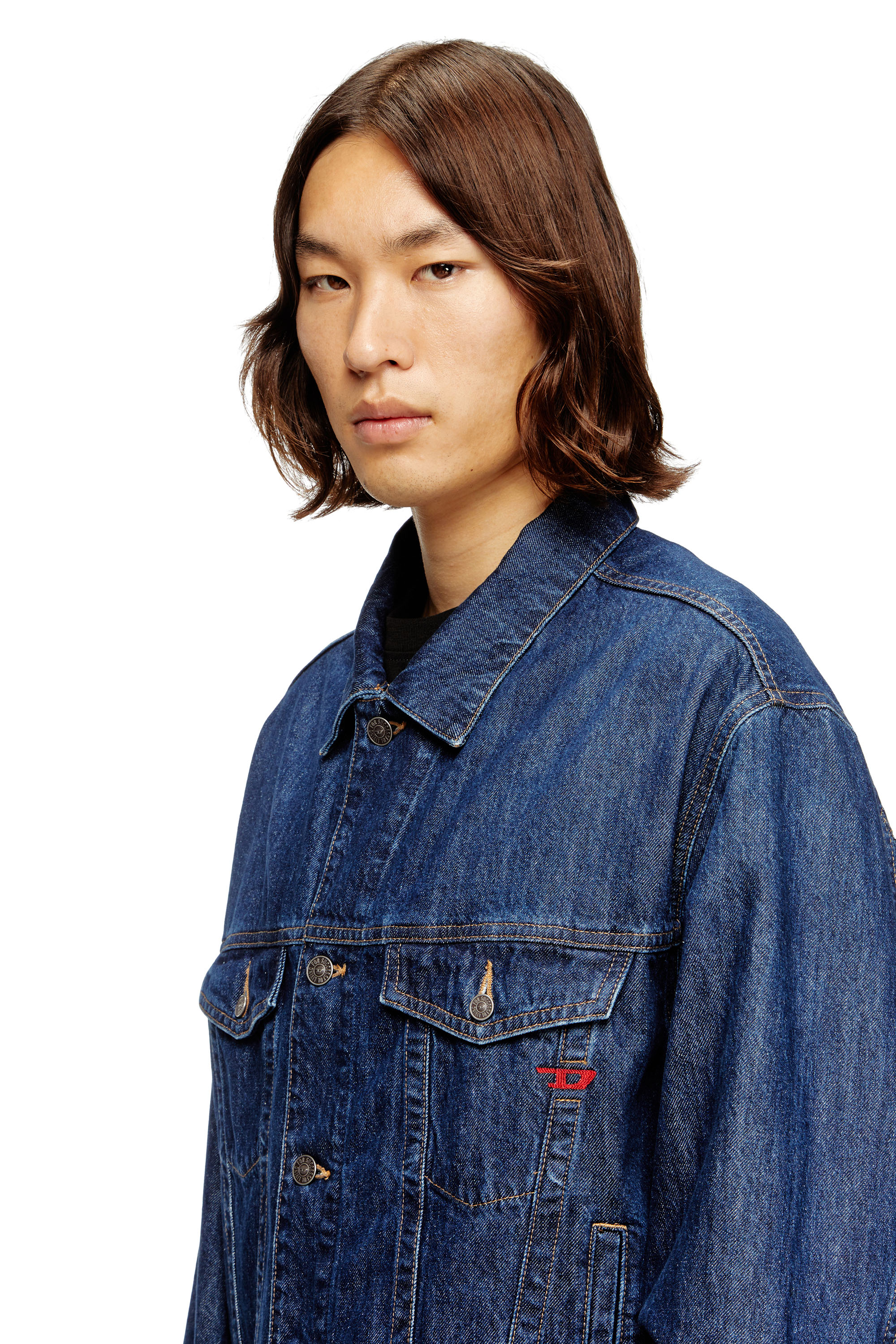 Diesel - D-RANGER, Unisex's Trucker jacket in DNA denim in Medium blue - 5