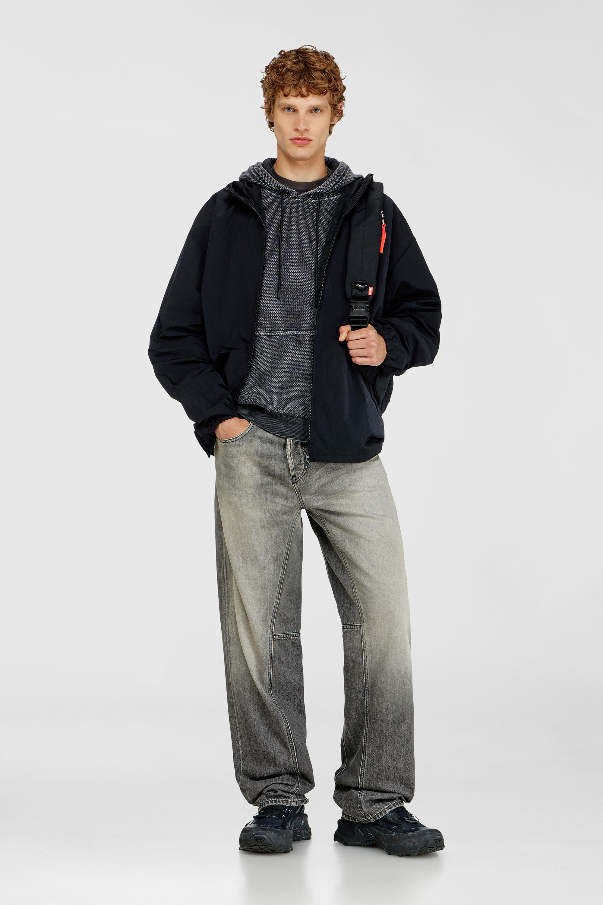 Hoodie in textured cotton mesh
