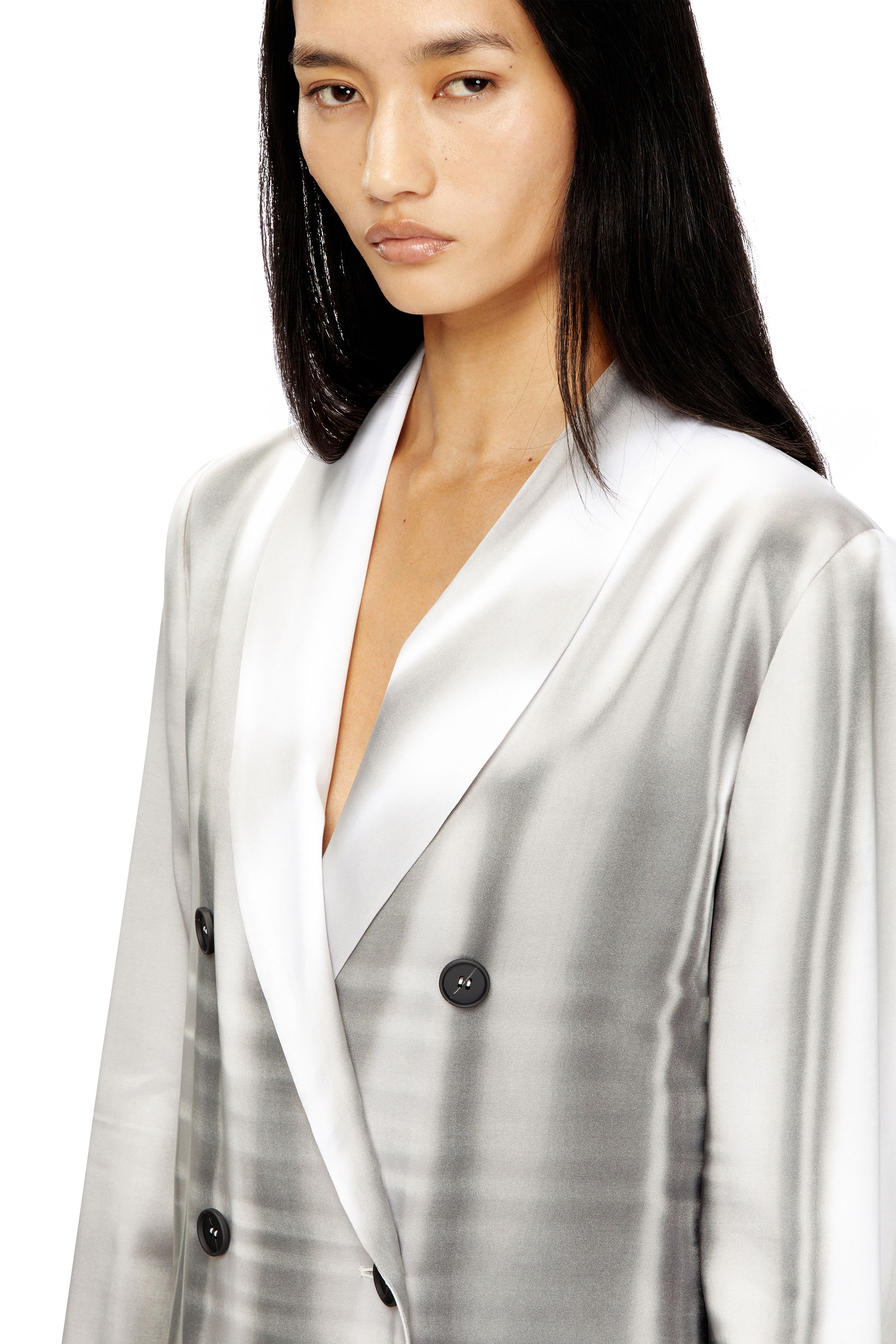 Diesel - G-AVINA, Woman's Satin blazer with trompe l'oeil draping in Grey/White - 5