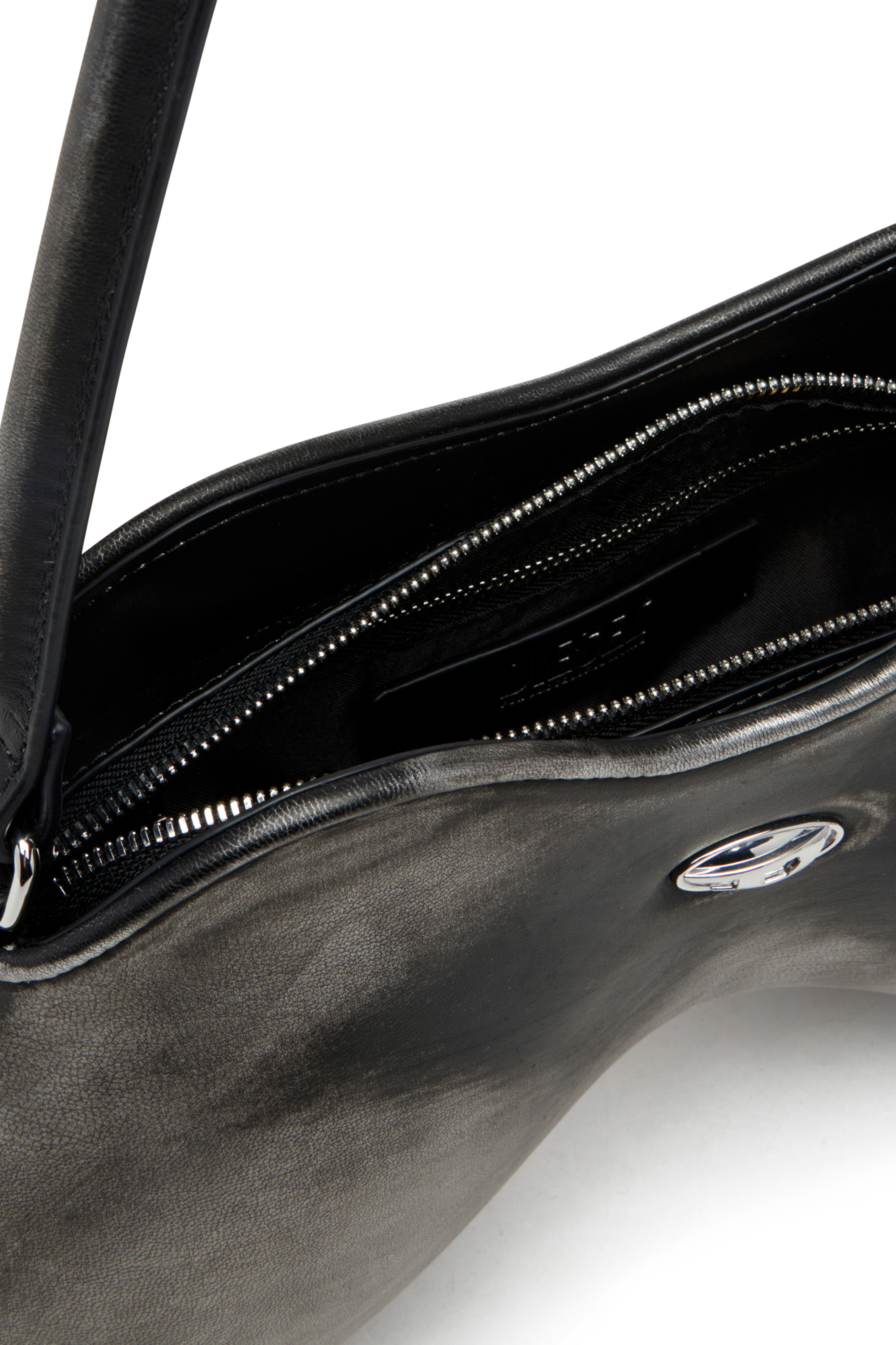 Diesel - DOUBLE-D SHOULDER, Woman's Double-D-Rigid shoulder bag in brushed PU in Black/Silver - 3