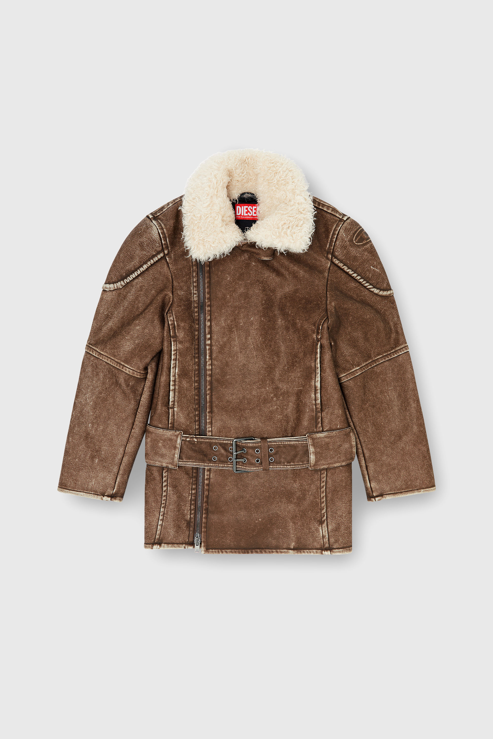 Diesel - G-EYSER, Woman's Double-breasted aviator-biker coat in Brown - 1