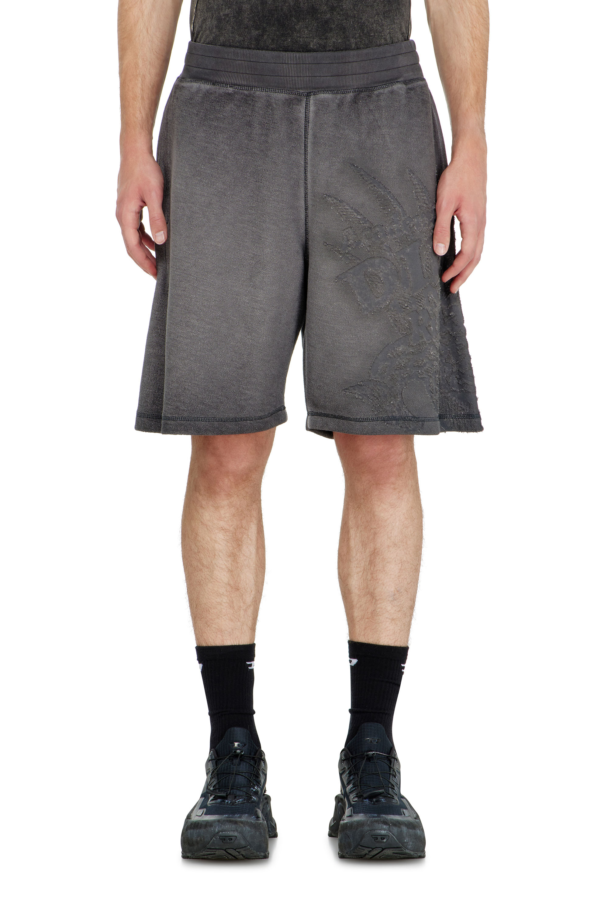 Diesel - P-RAWCROW, Man's Sweatshorts with d&eacute;vor&eacute; motifs in null - 2
