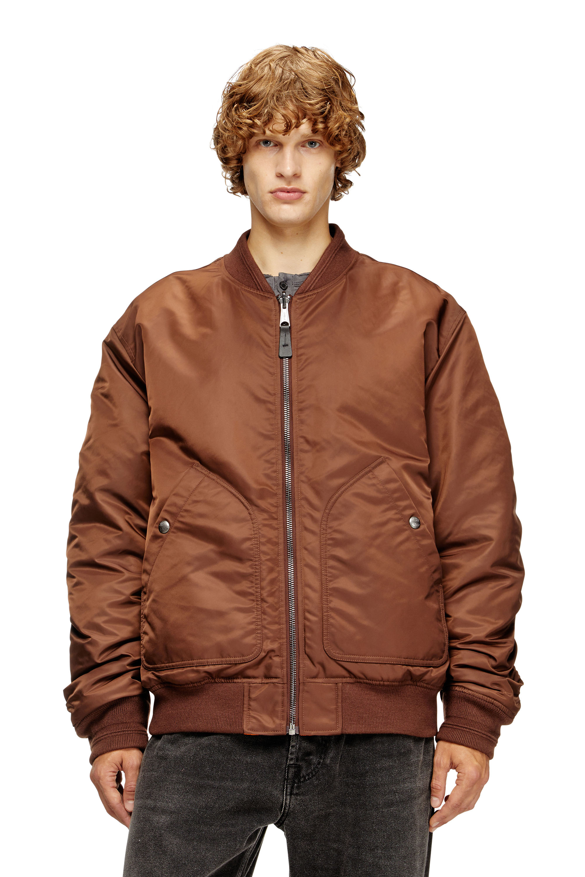 Diesel - J-HELD, Man's Bomber in padded nylon with Oval D in Brown - 1