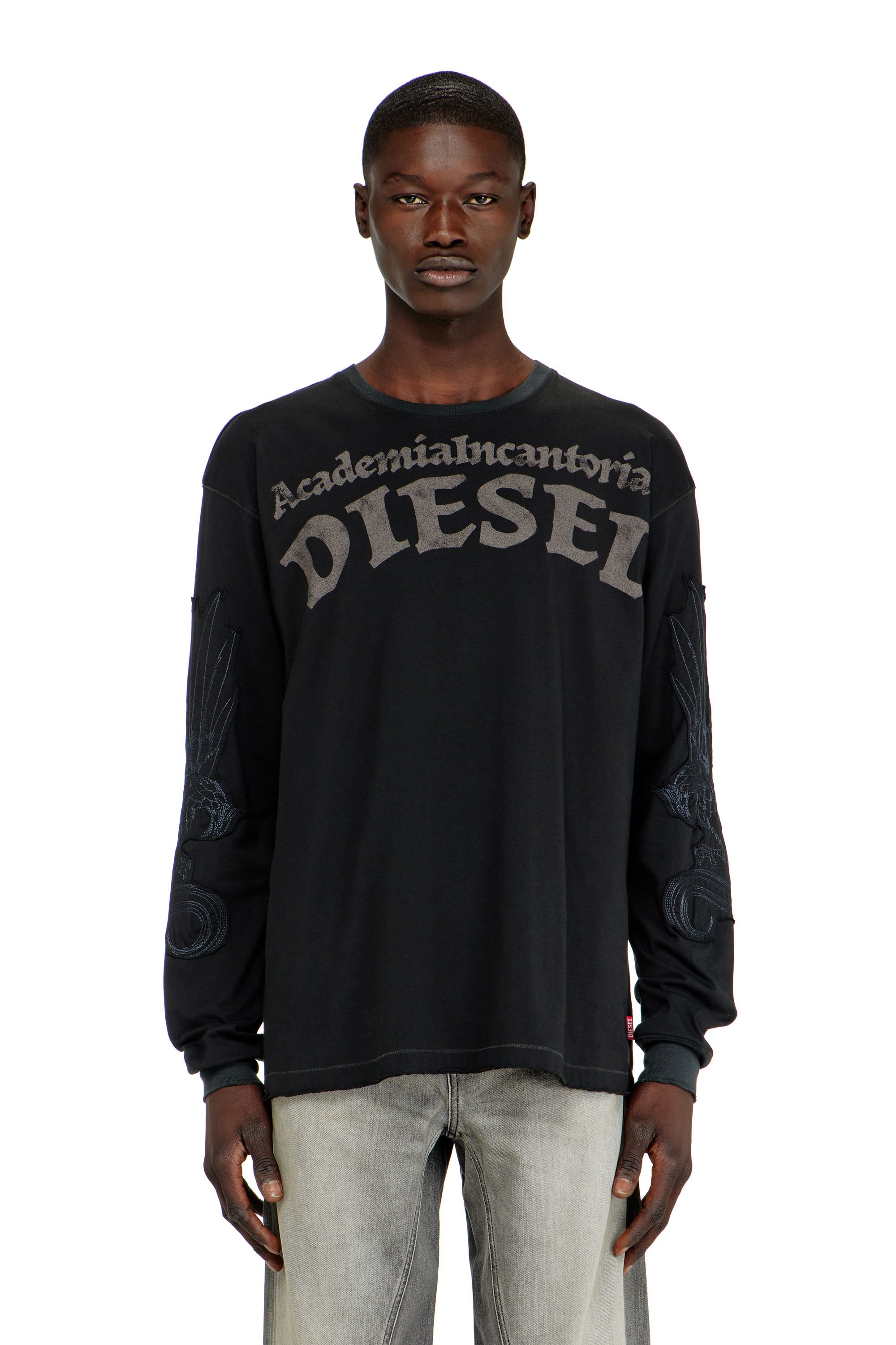 Diesel - T-NORM-LS-AA3, Man's Long-sleeve T-shirt with prints and patches in Black - 1