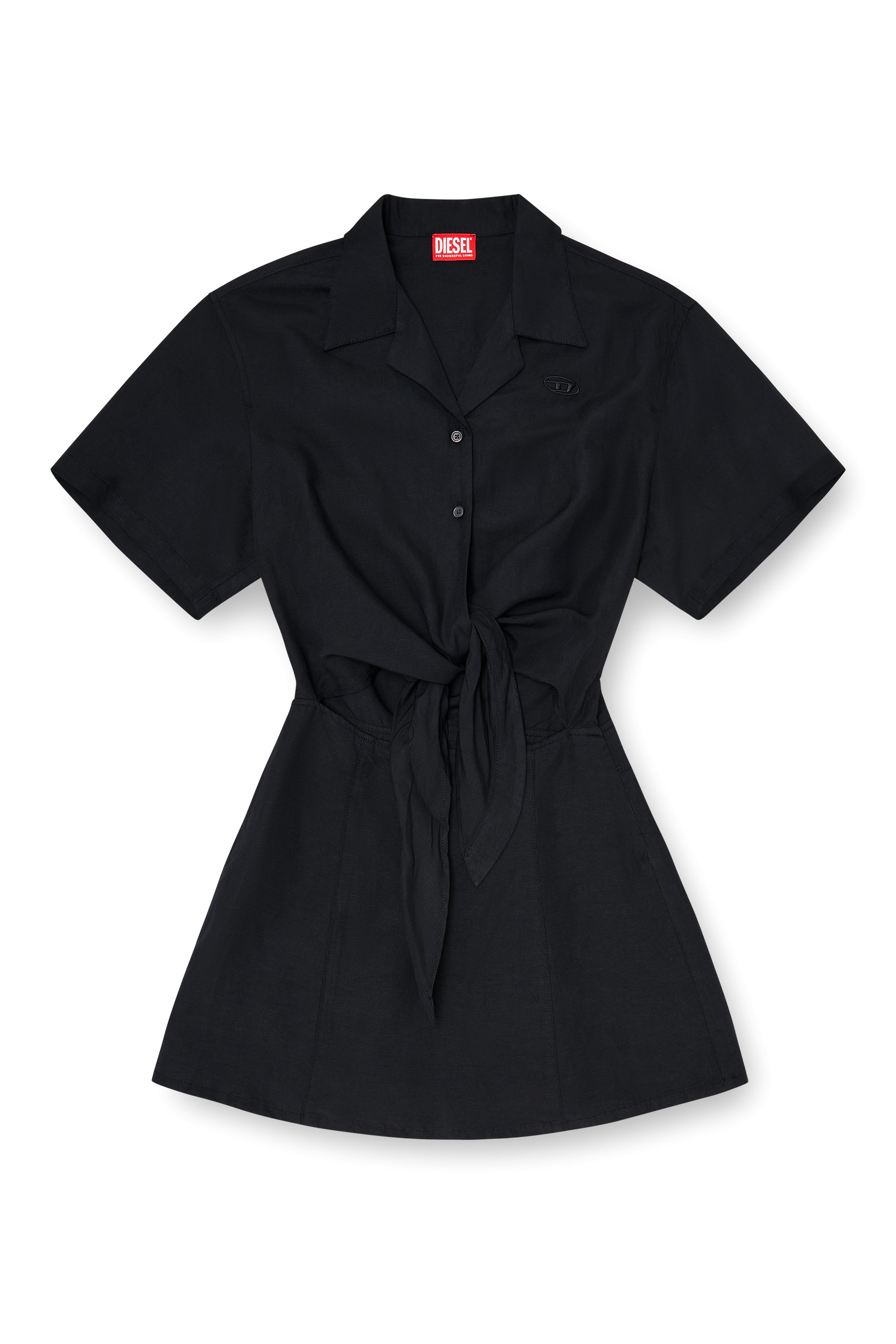 Diesel - D-STALL, Woman's Linen-blend mini dress with waist knot in Black - 2