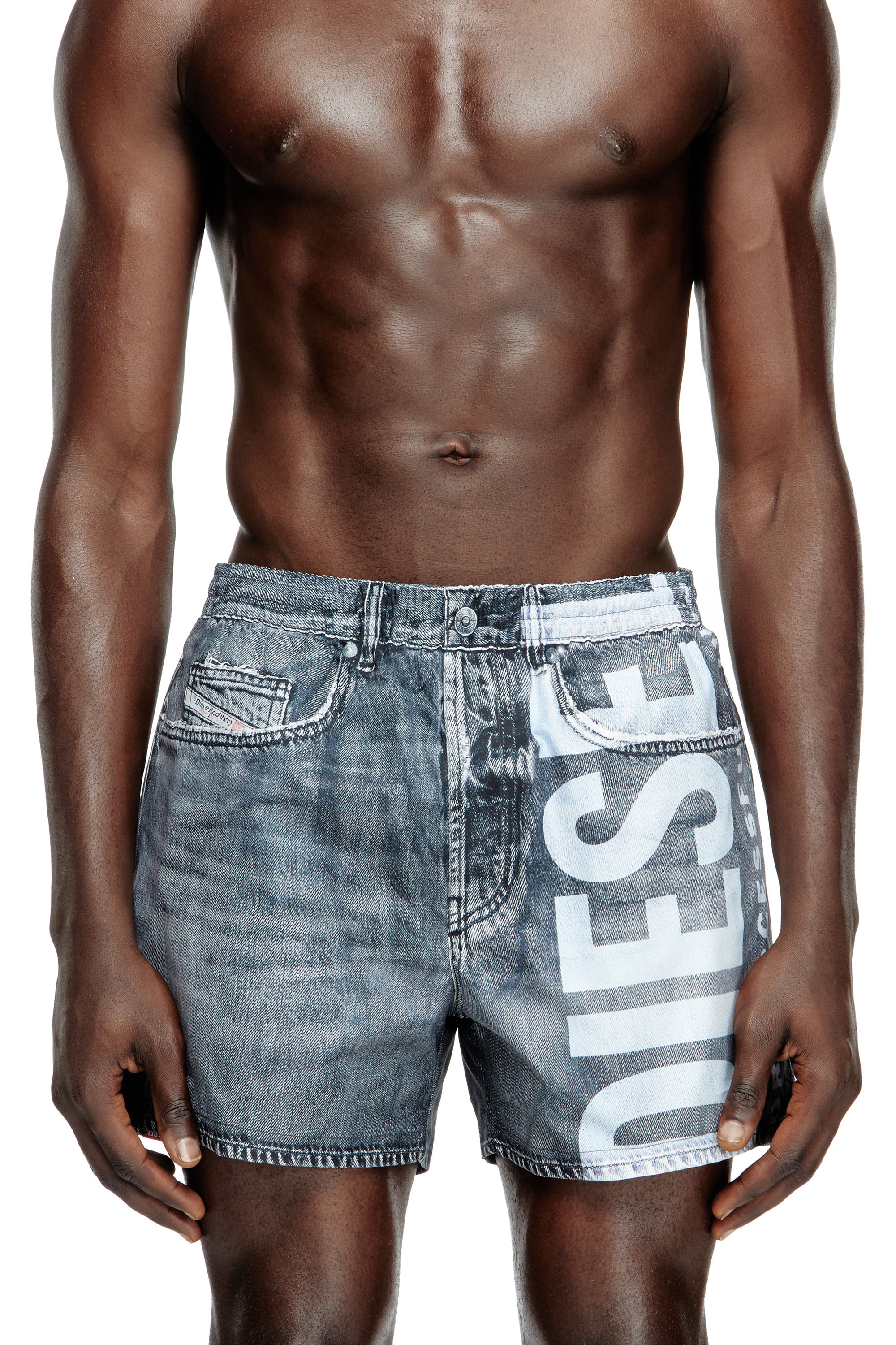 Diesel - KEN-37-DNM, Man's Mid-length trompe l'oeil-denim swim shorts in Grey - 2
