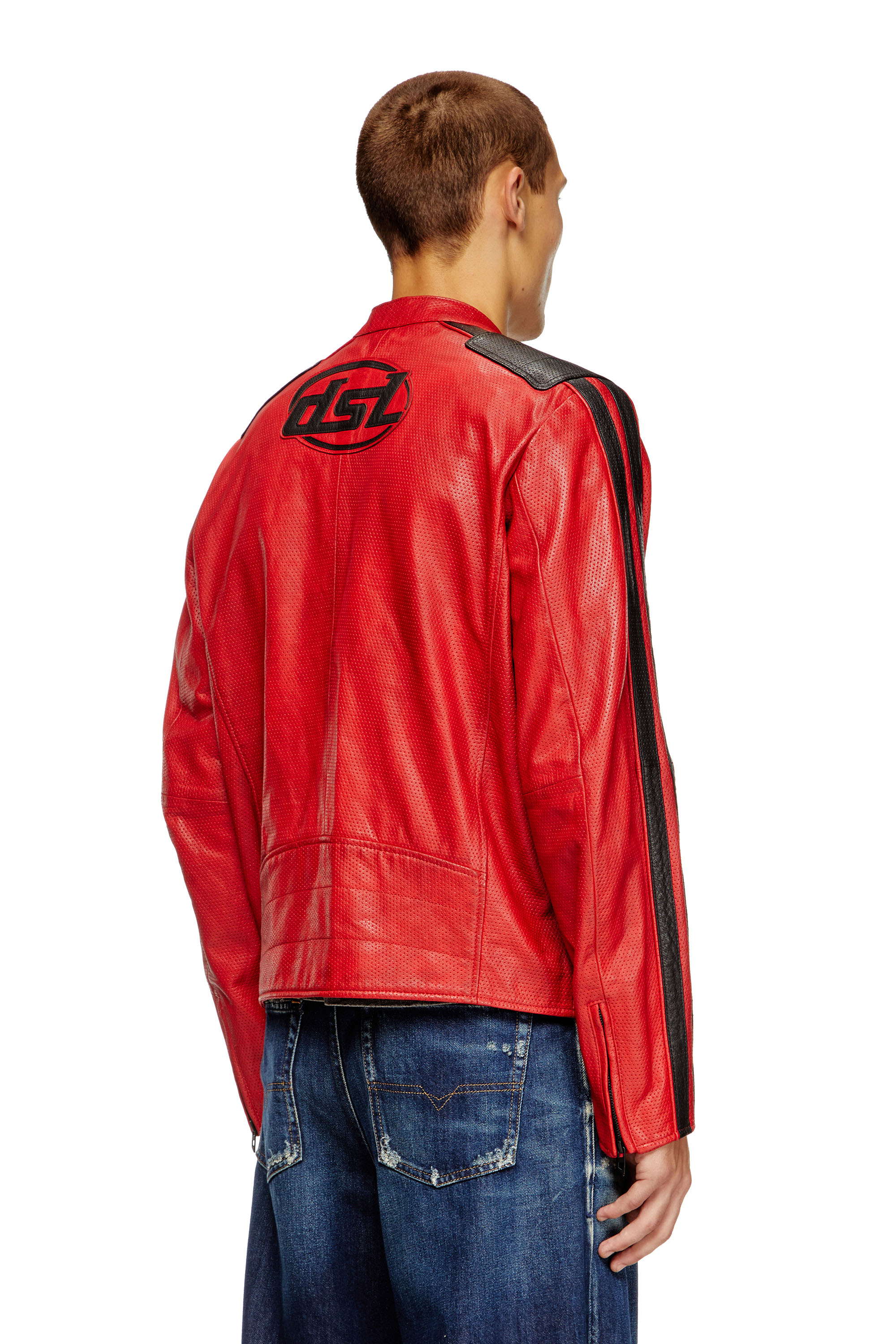 Diesel - L-POP, Unisex's Biker jacket in perforated leather in Red - 4