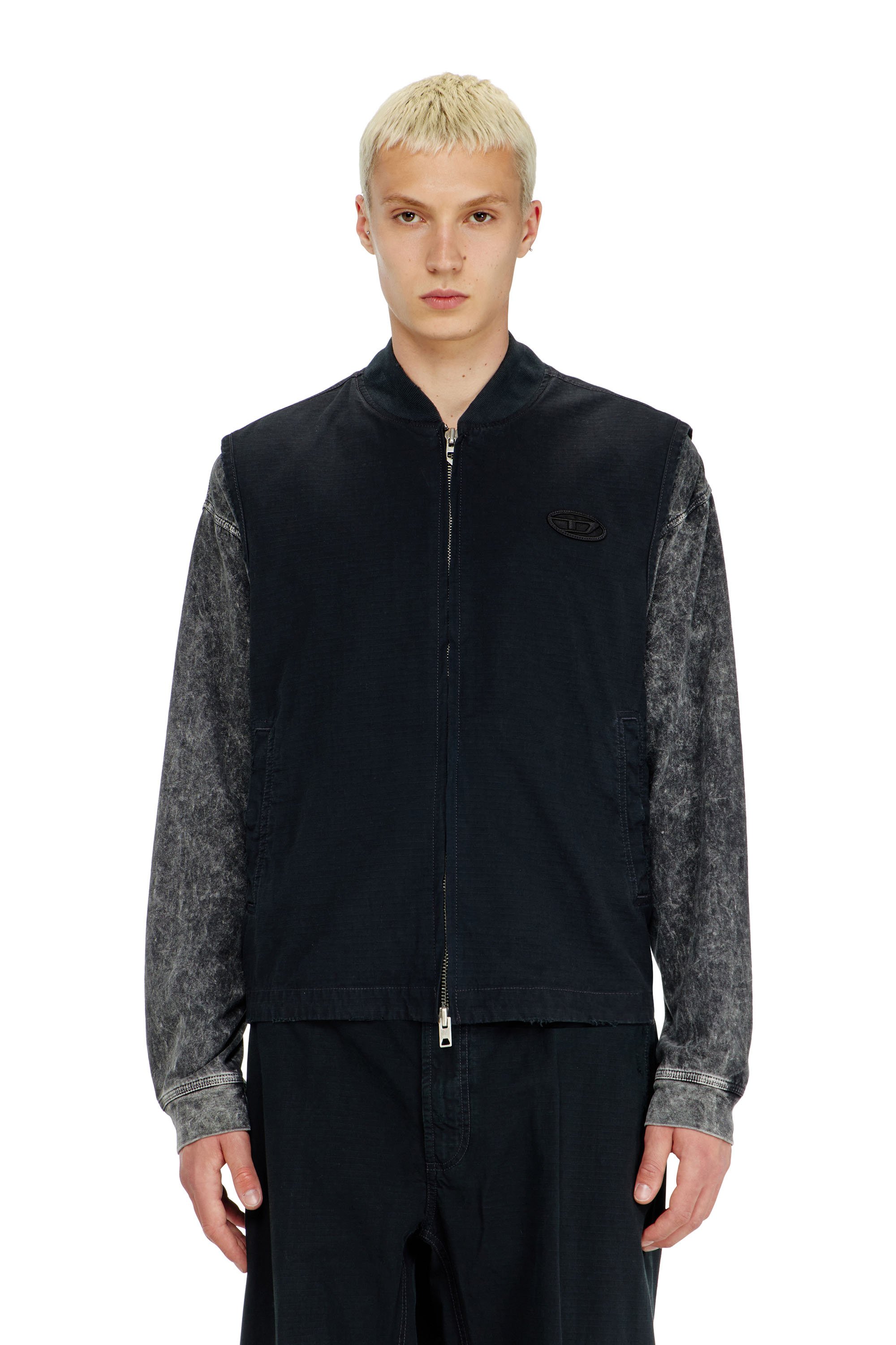 Diesel - J-TYPE-CO-SL, Man's Cotton ripstop vest with Oval D patch in Black - 1