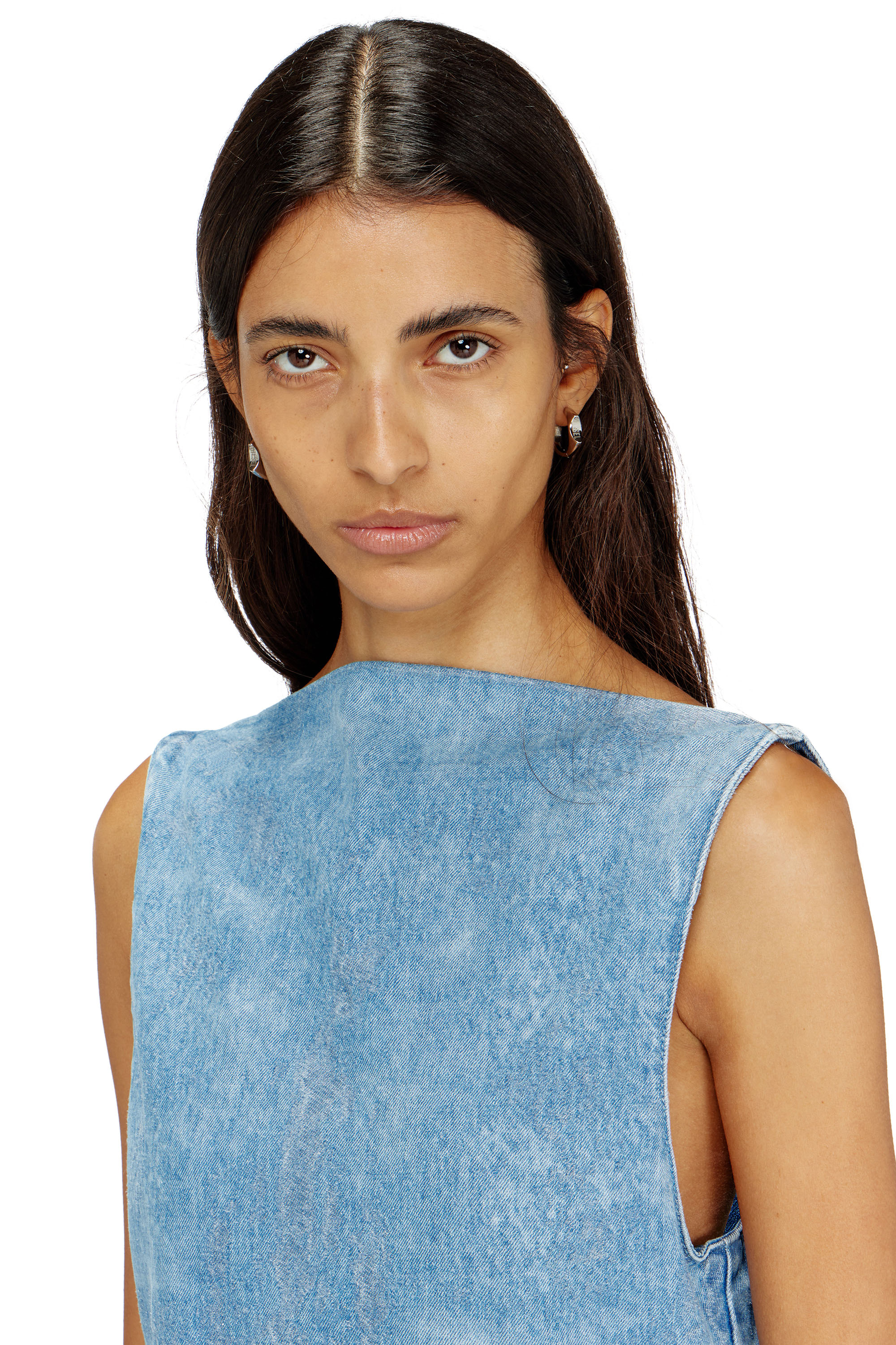 Diesel - DE-SELUNE-FSI, Woman's Short dress in satin denim in Blue - 4