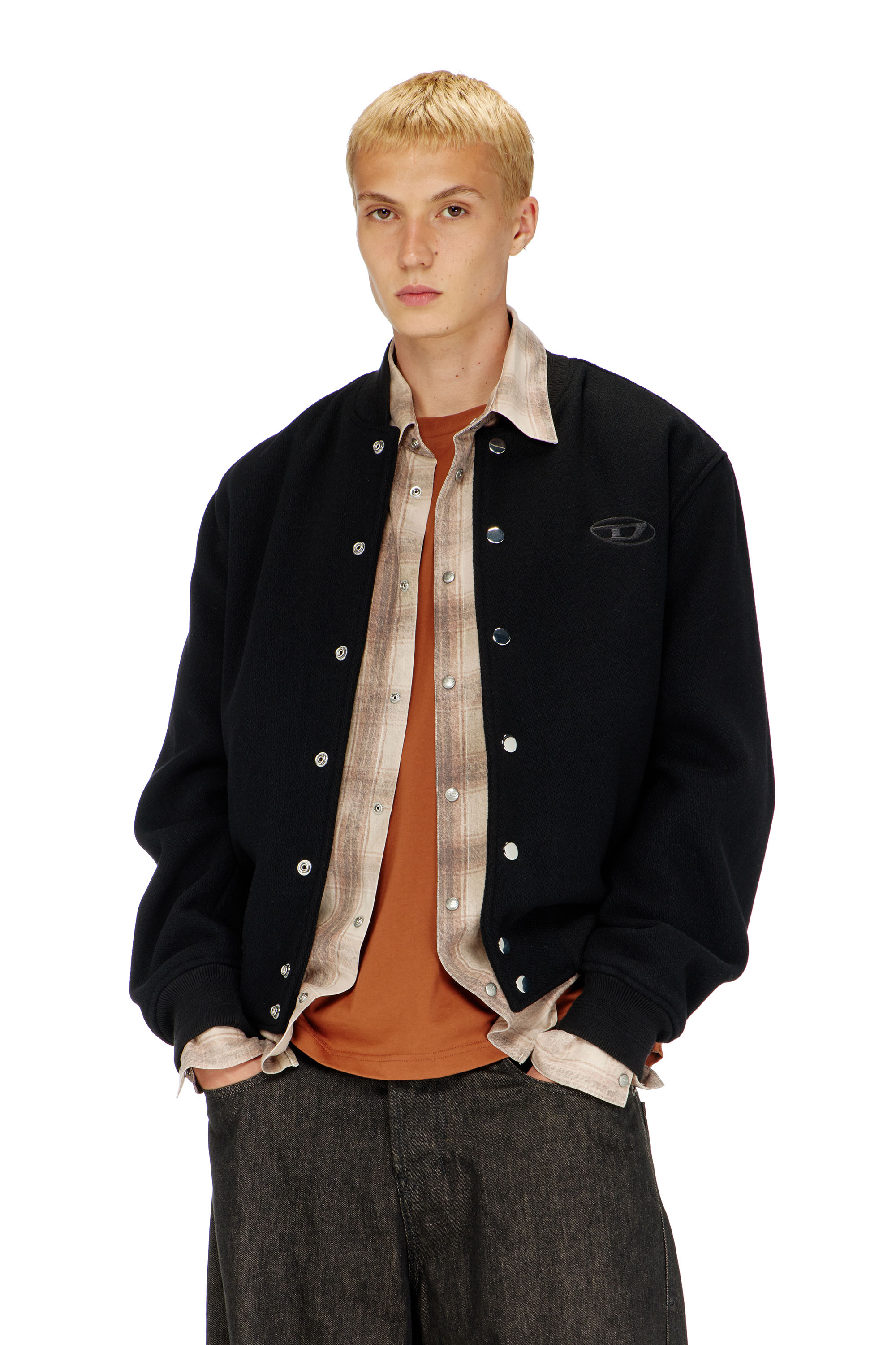 Diesel - J-ARRY-WRD, Man's Bomber jacket in felted wool blend in Black - 1