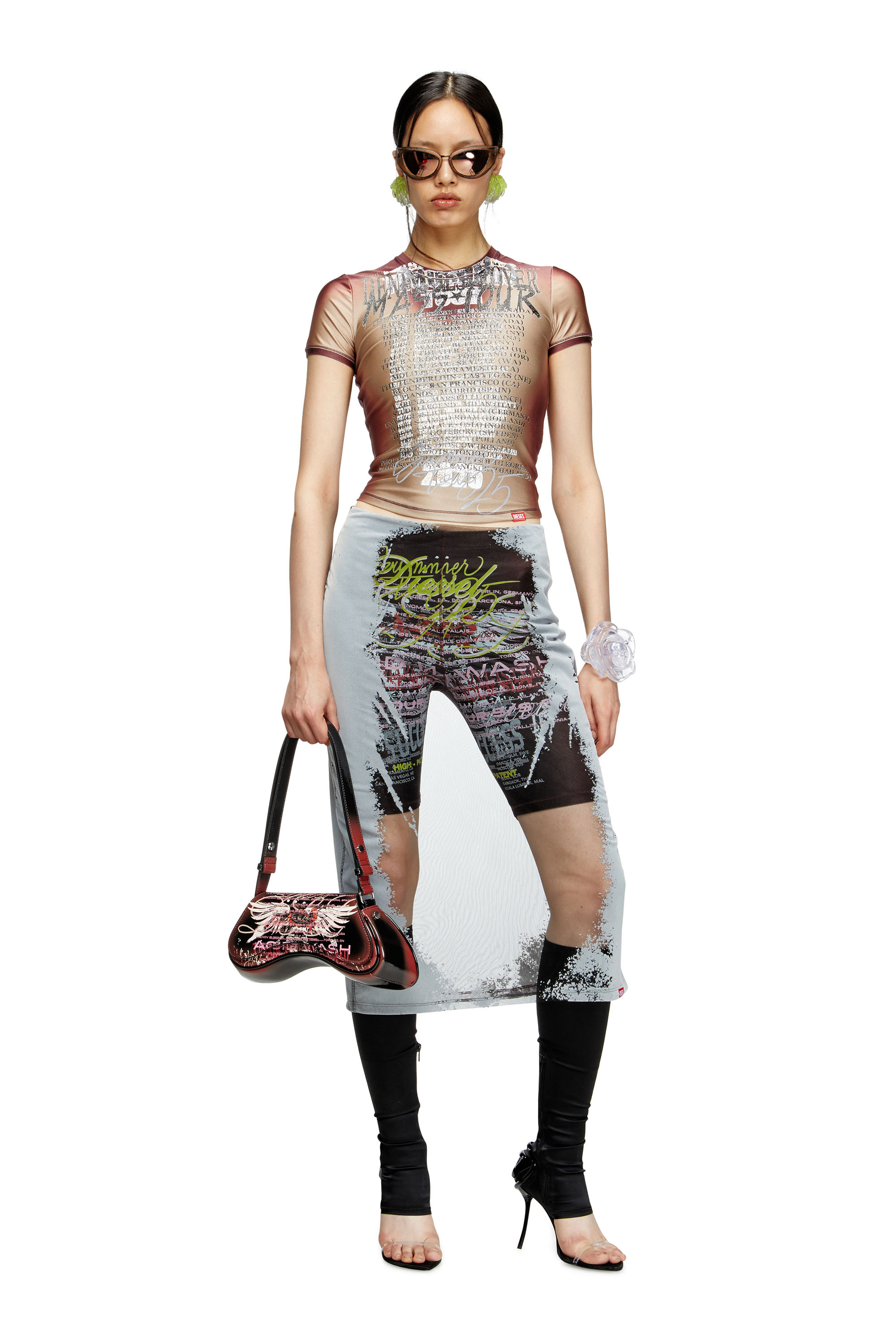 T-KALYC, Brown Diesel - T-KALYC, Woman's Short-sleeve top with lyrics print in Brown - 1