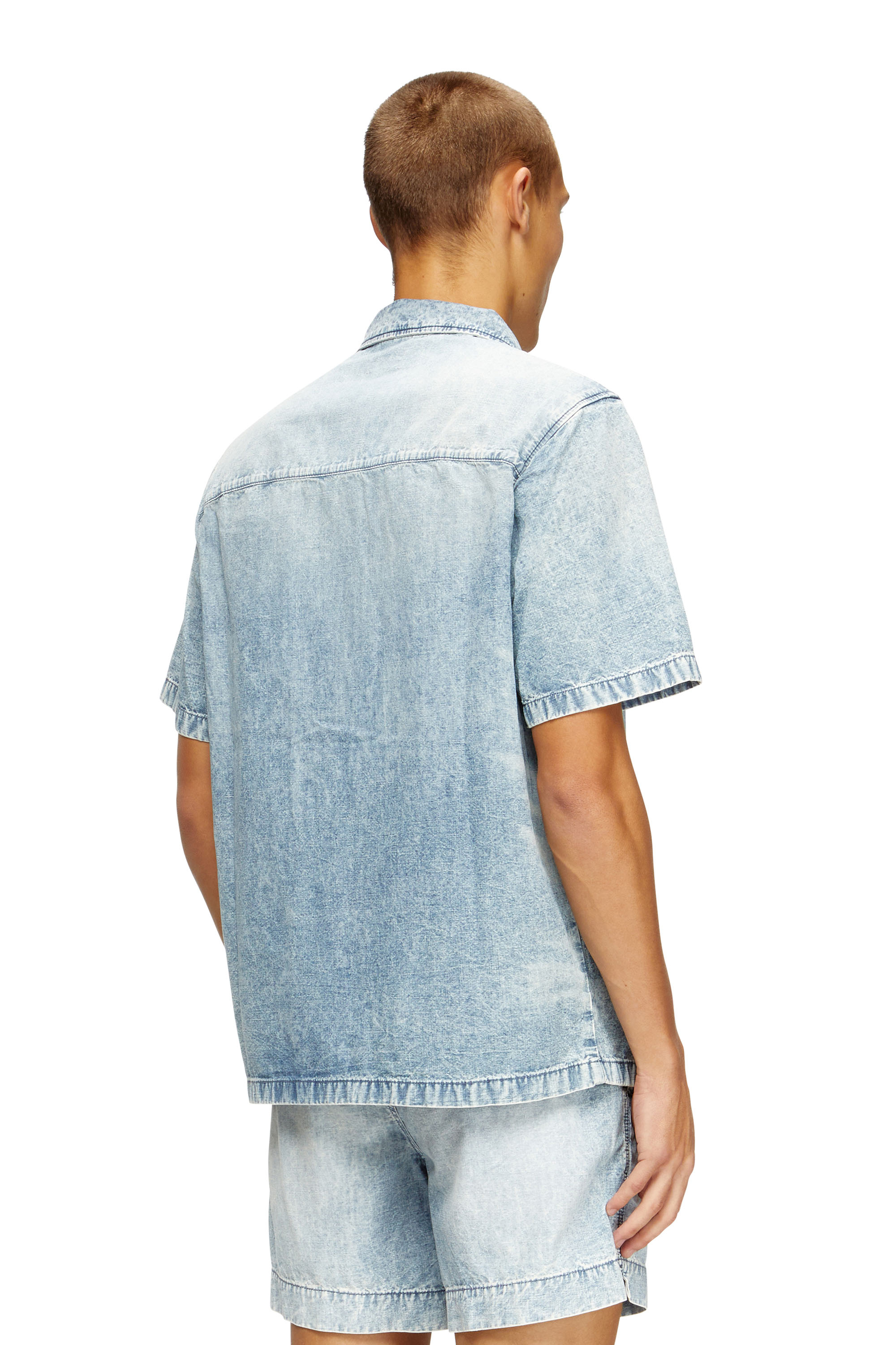 Diesel - D-NABIL-S4, Man's Bowling shirt in marbled denim in null - 4