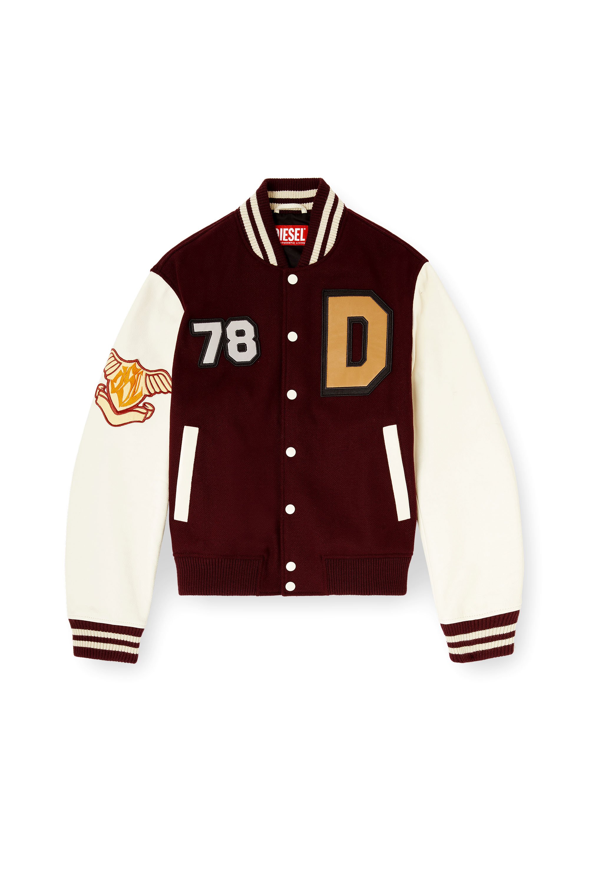 Diesel - L-ARRY-CP, Man's Cropped varsity jacket in wool and leather in Red/White - 3