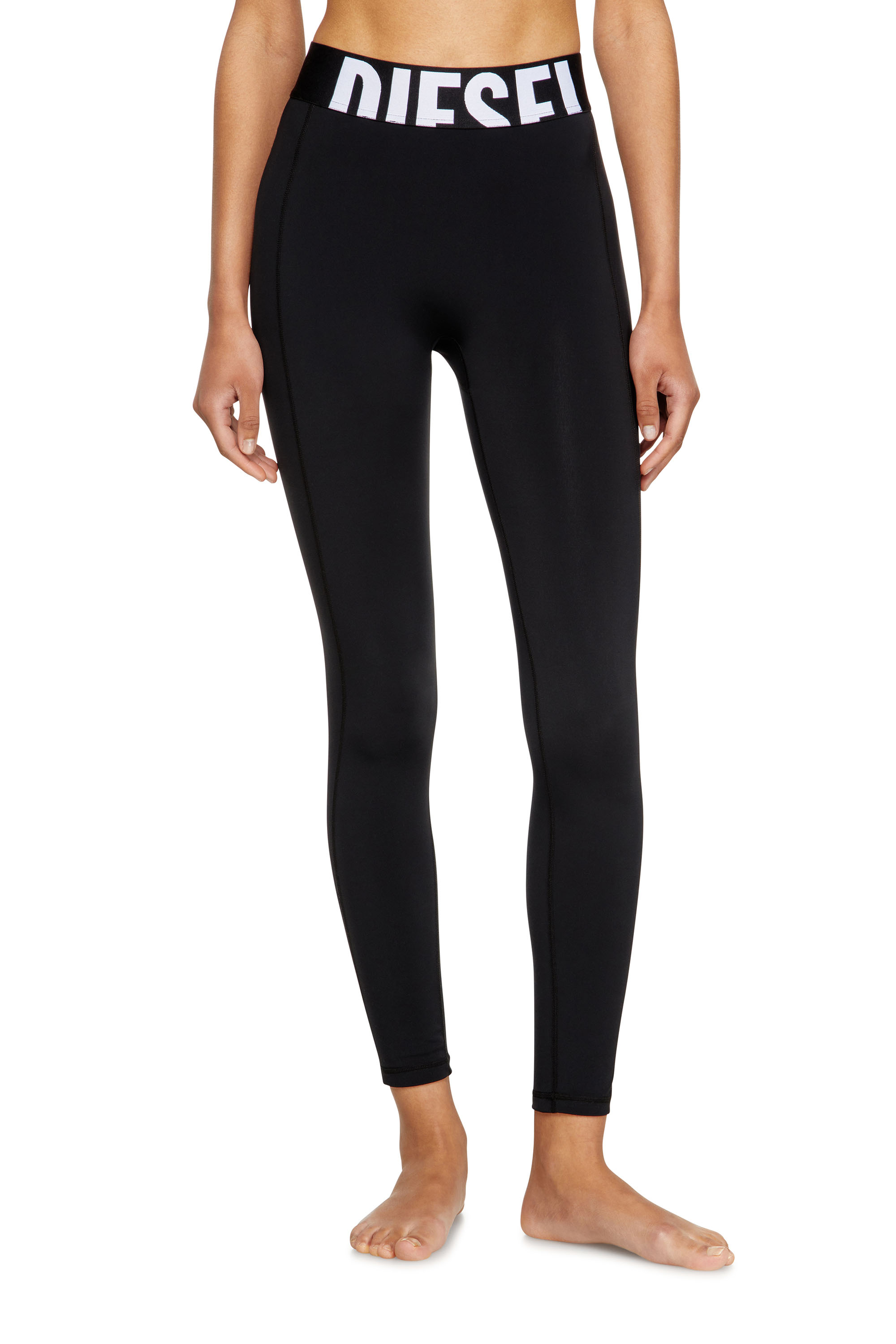 Diesel - ADELINE-D-POP, Woman's Microfibre leggings with cut-off logo in Black - 2