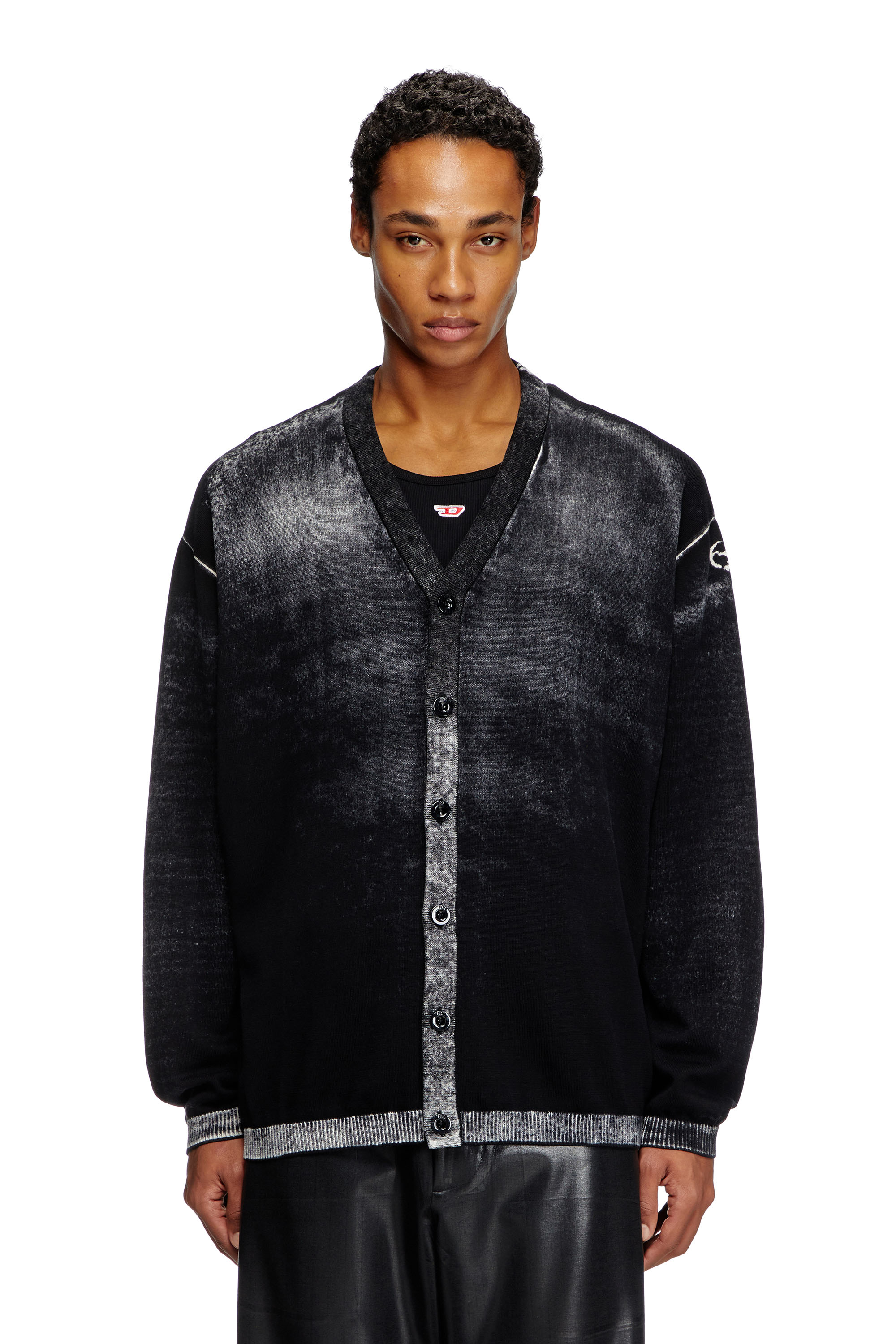 Diesel - K-LARENCE-CARDIGAN-B, Man's Reverse-print cotton cardigan in Black - 3