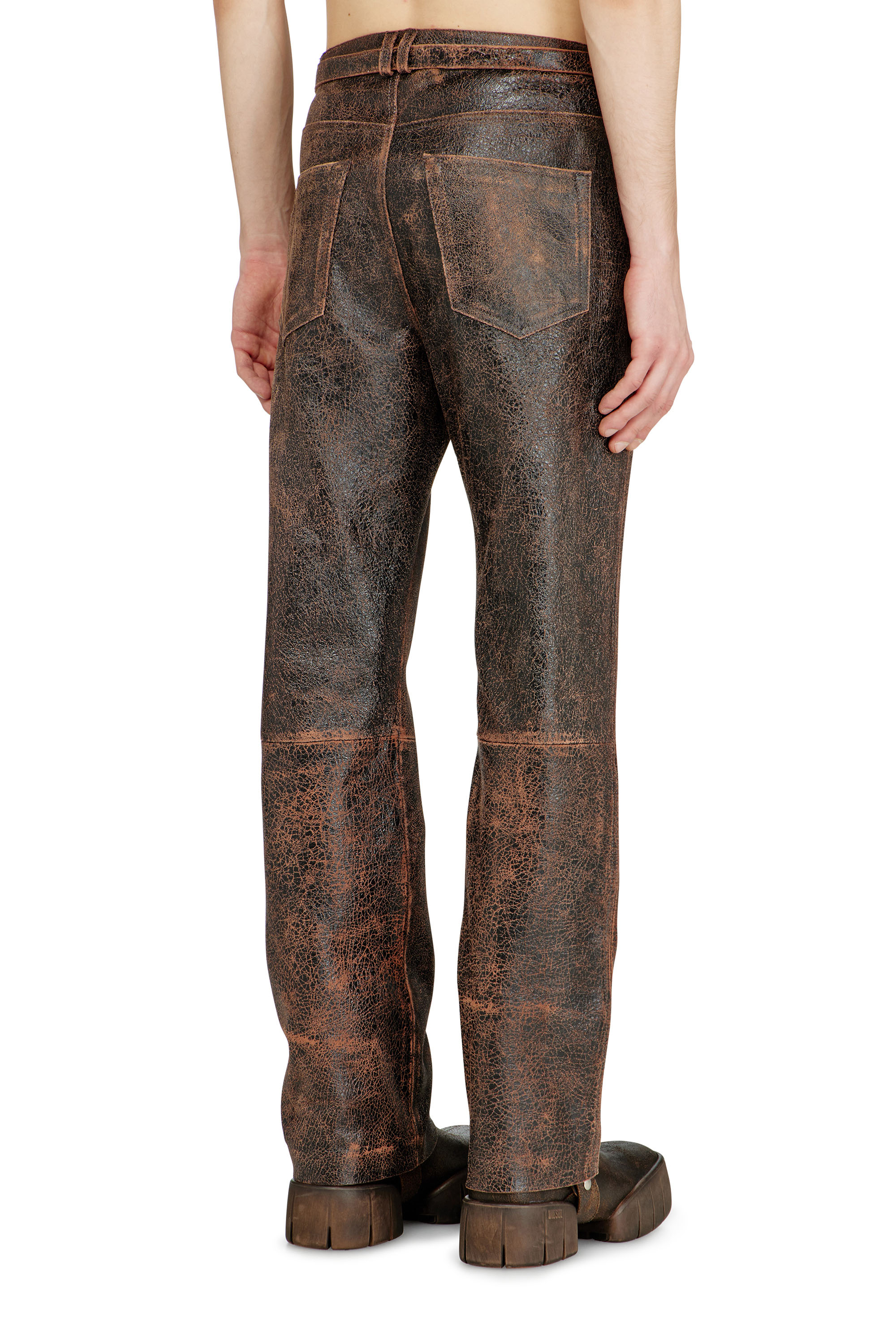 Diesel - P-NURI, Man's Cracked-leather pants with biker strap detail in null - 4
