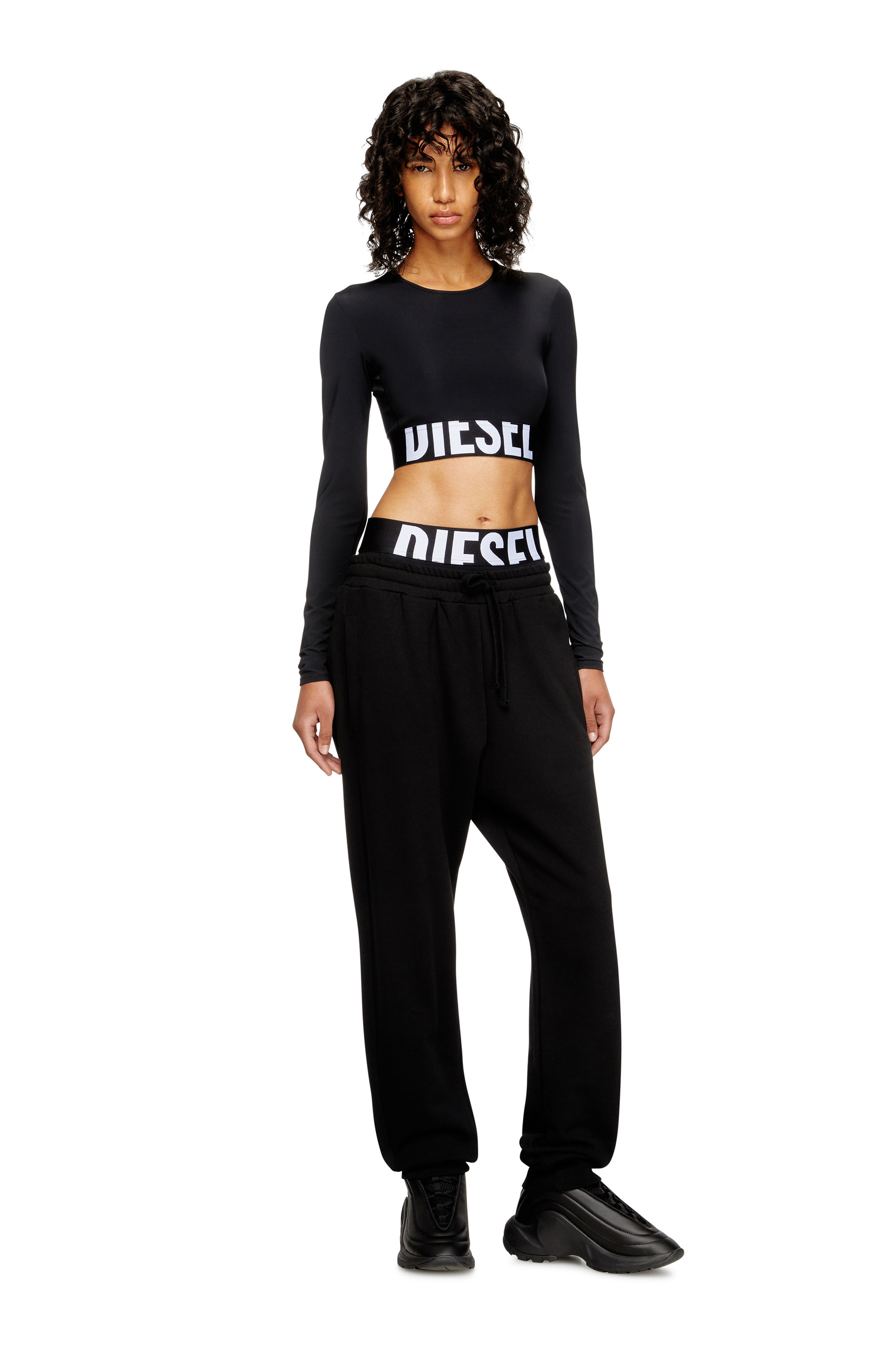 Diesel - MELISSA-D-POP, Woman's Microfibre crop top with cut-off logo in Black - 2