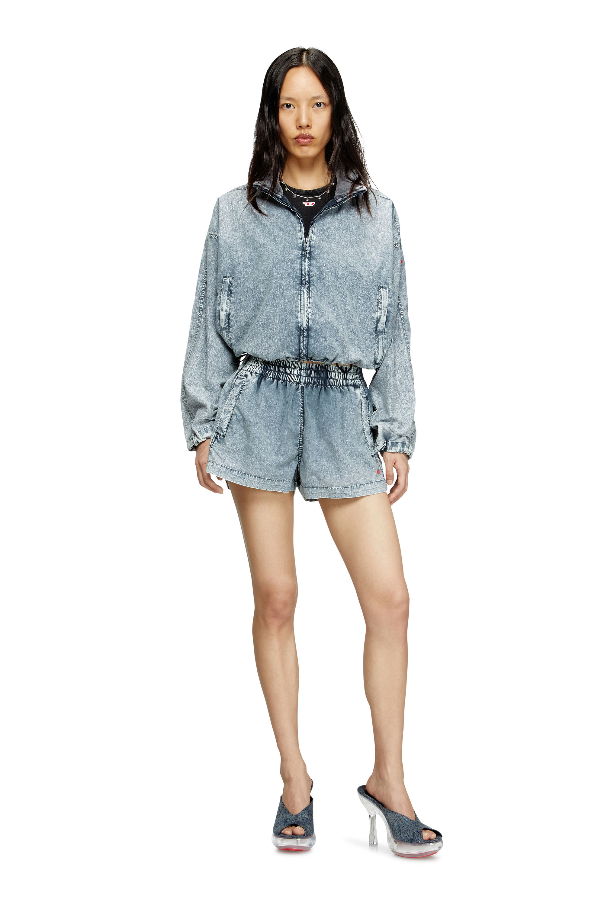 G-LEAM-R1, Light Blue Diesel - G-LEAM-R1, Woman's Cropped jacket in recycled nylon taslan in Light Blue - 1
