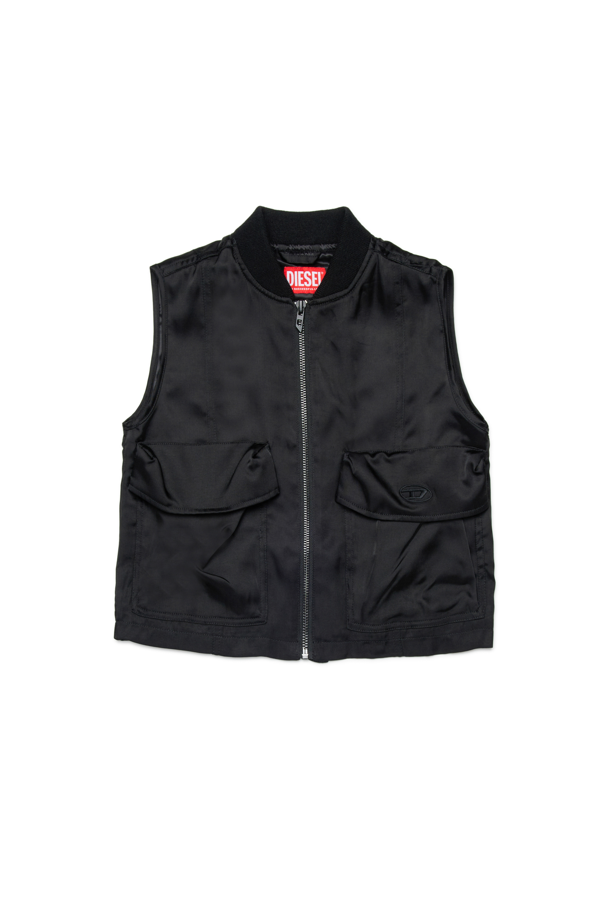 Diesel - JSAFFY, Woman's Satin vest with utility pockets in Black - 1