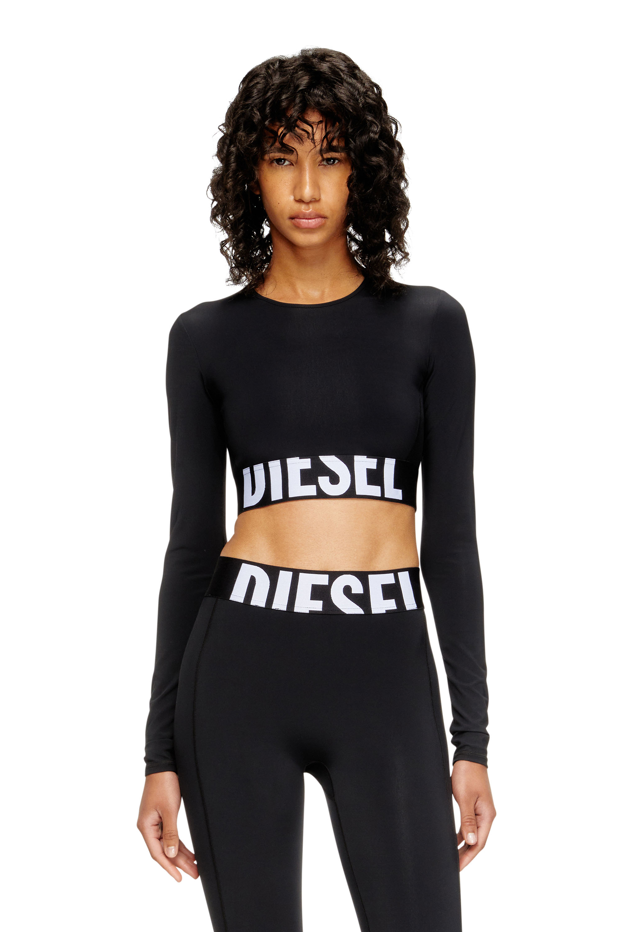 Diesel - MELISSA-D-POP, Woman's Microfibre crop top with cut-off logo in Black - 1