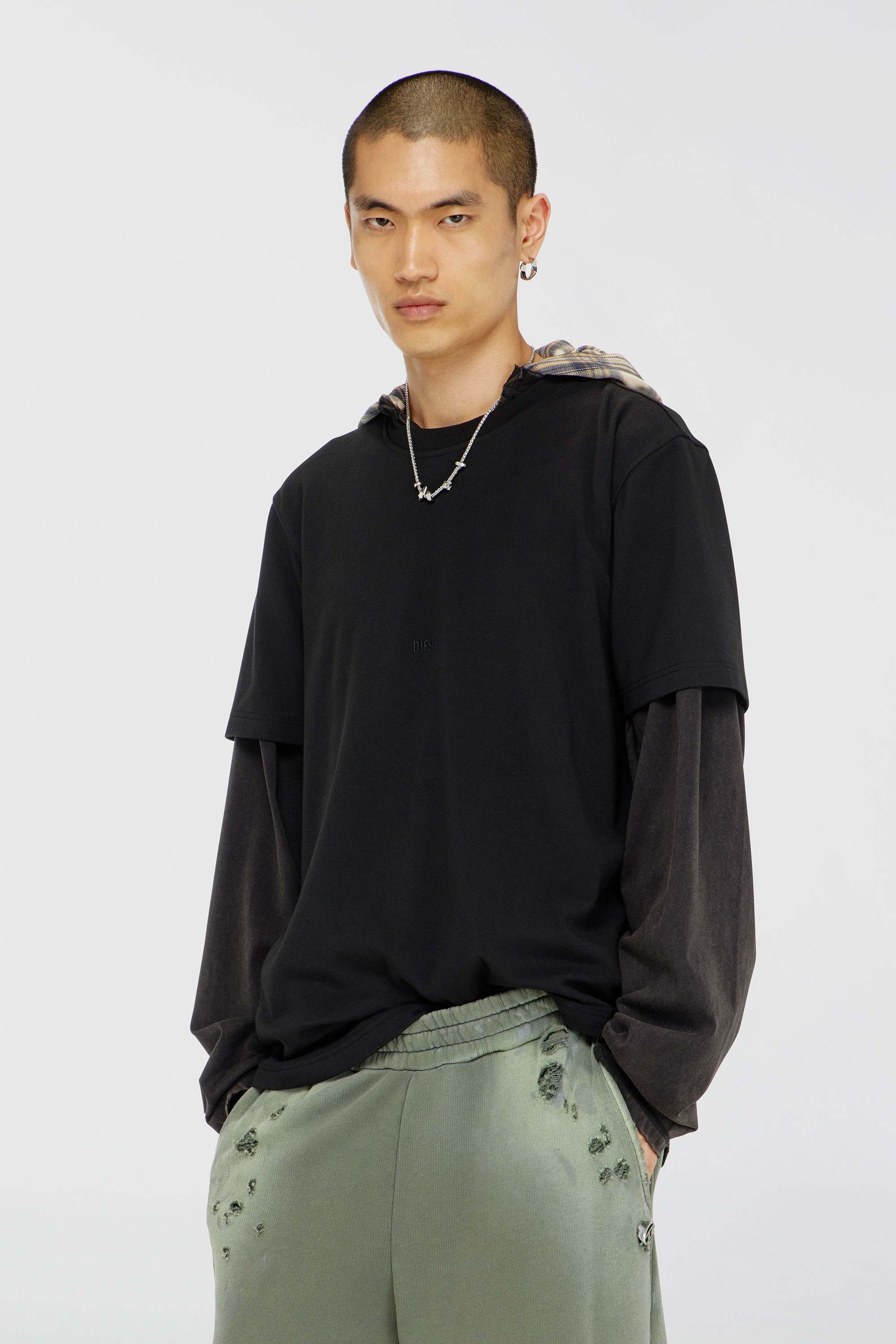 Diesel - T-ADJUST-AA2, Man's Cotton-interlock T-shirt with logo embroidery in Black - 3