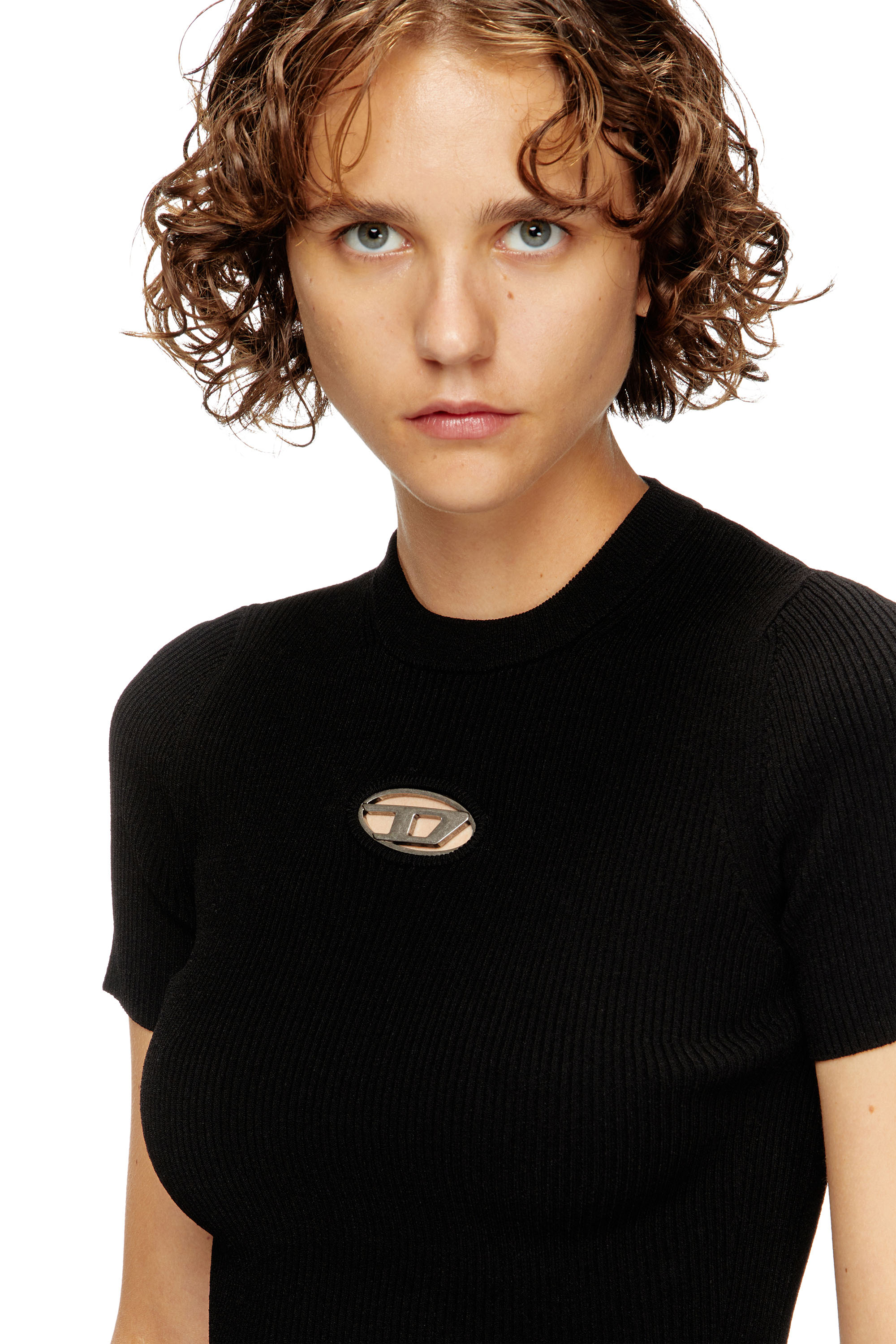 M-VALARI-SS, Black Diesel - M-VALARI-SS, Woman's Short-sleeve jumper with metal Oval D in Black - 5