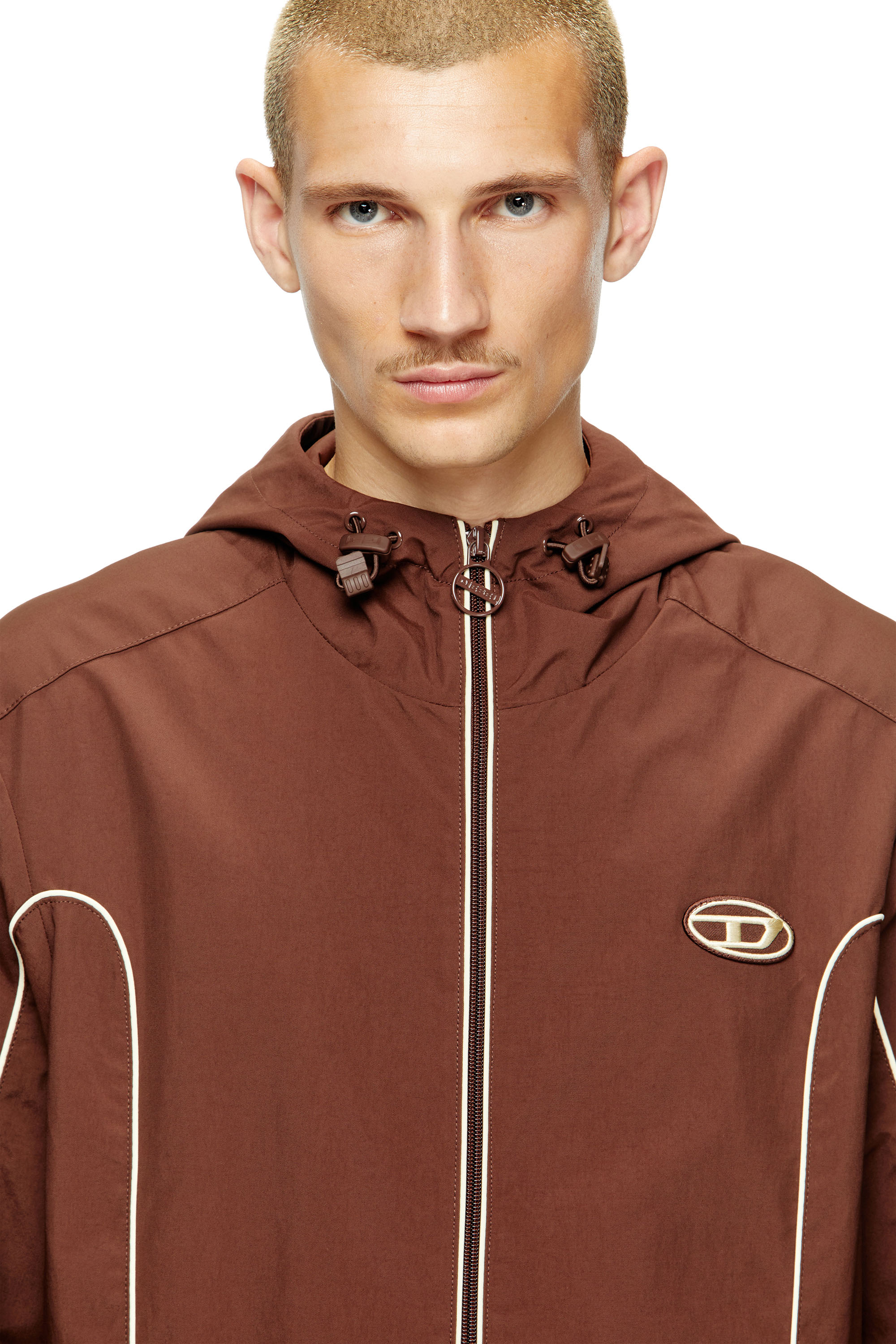 Diesel - J-HIVES, Man's Windbreaker with contrast piping in Brown - 5